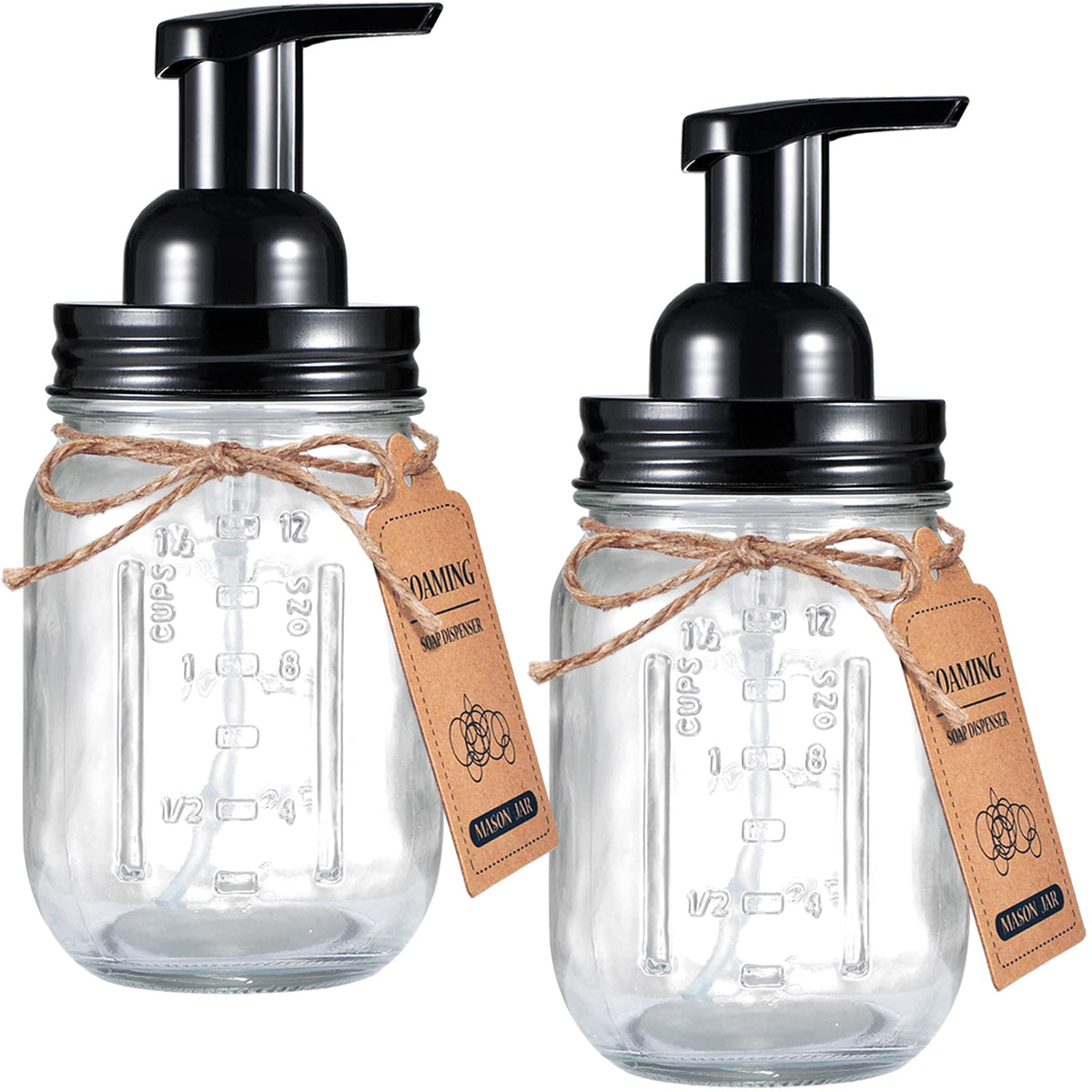 Mason Jar Foaming Soap Dispenser - Rustproof Stainless Steel Mason Jar Lid and Foaming Soap Pump,Best Hand Foam Soap Dispenser Glass for Bathroom