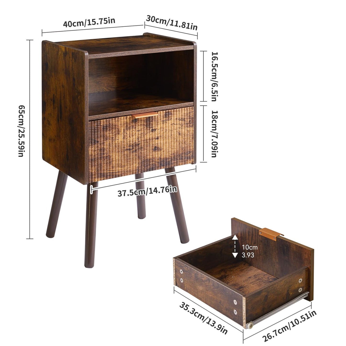 Aibiju Bedside Table, Modern Nightstand with Drawer, Small Night Stands for Bedrooms, Mid Century Nightstands with Open Storage Shelf, end Table
