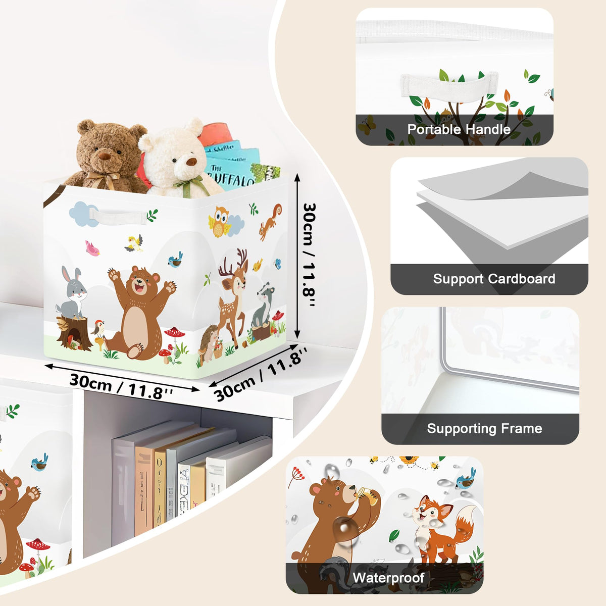 Clastyle 3 pcs Animals Cube Storage Boxes for Shelves Kallax Boxes