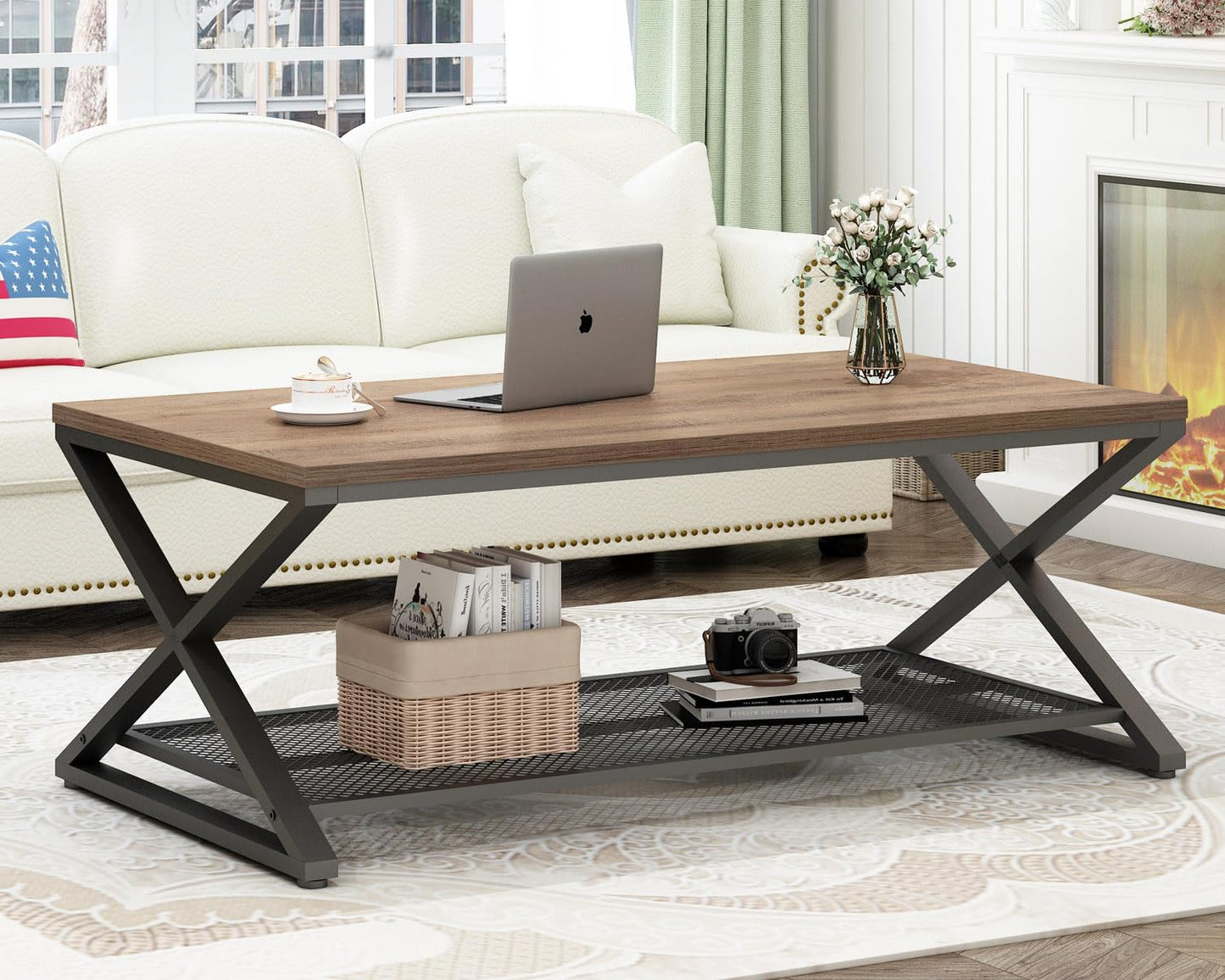 LVB Coffee Table for Living Room Coffee Tables With Storage 120cm Light Oak