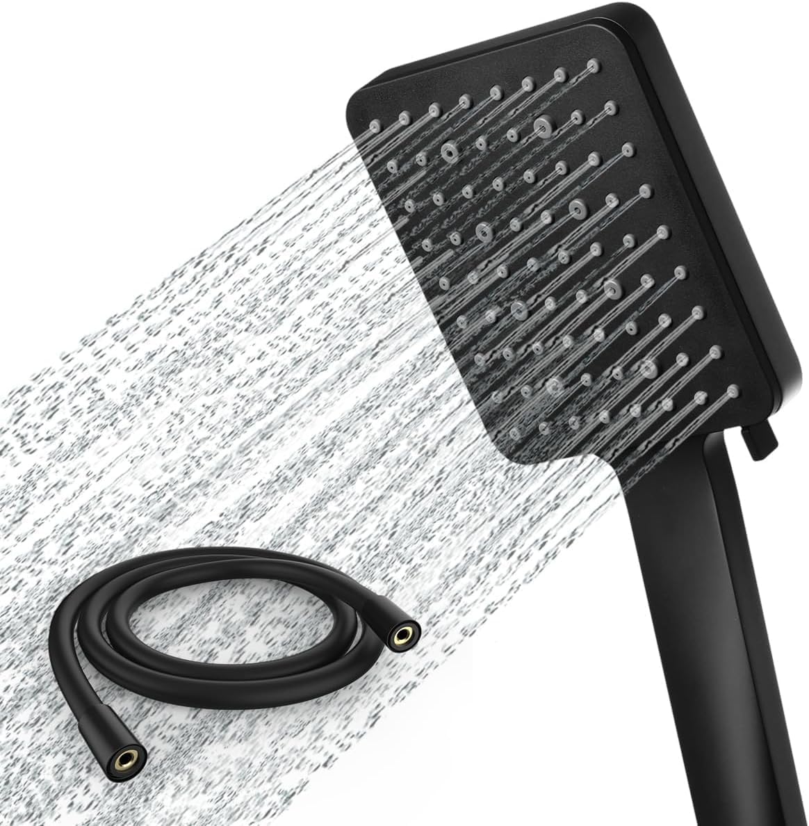 Shower Head and Hose [TESTSIEGER], Newentor Shower Head High Pressure with 6 Spray One-Hand Switch, Large Black Shower Head with Hose 1.5m