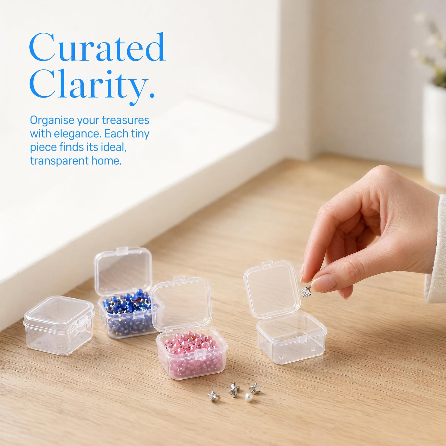 Nybrax 32 Pack Transparent Plastic Boxes, Mixed Square Storage Box with Lids, Transparent Beads Storage Containers Box