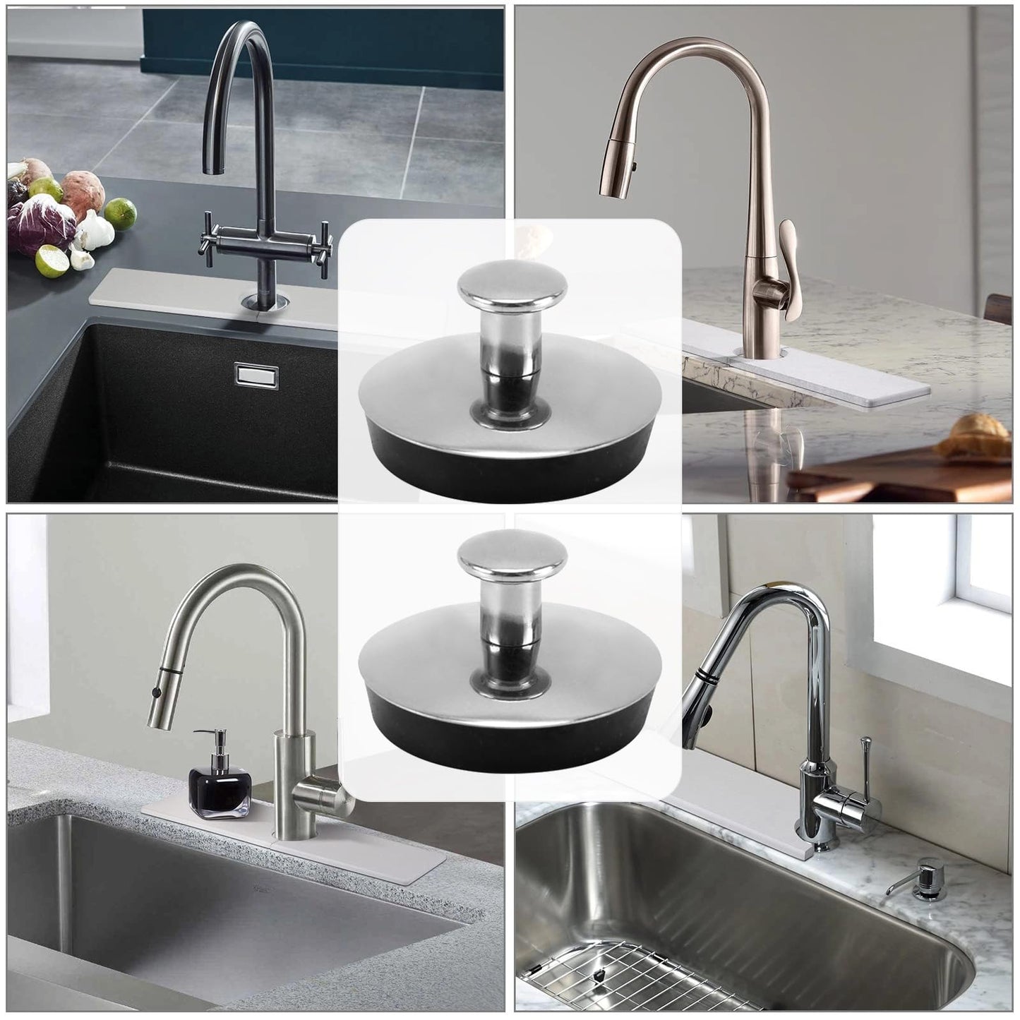 4 Pack Rubber Sink Plug Drain Stopper Fit 35mm, Bathroom Sink Plug with Alloy Handle, Bath Plug Rubber Sink Plug for Kitchen, Bathroom, Bathtub, Sink
