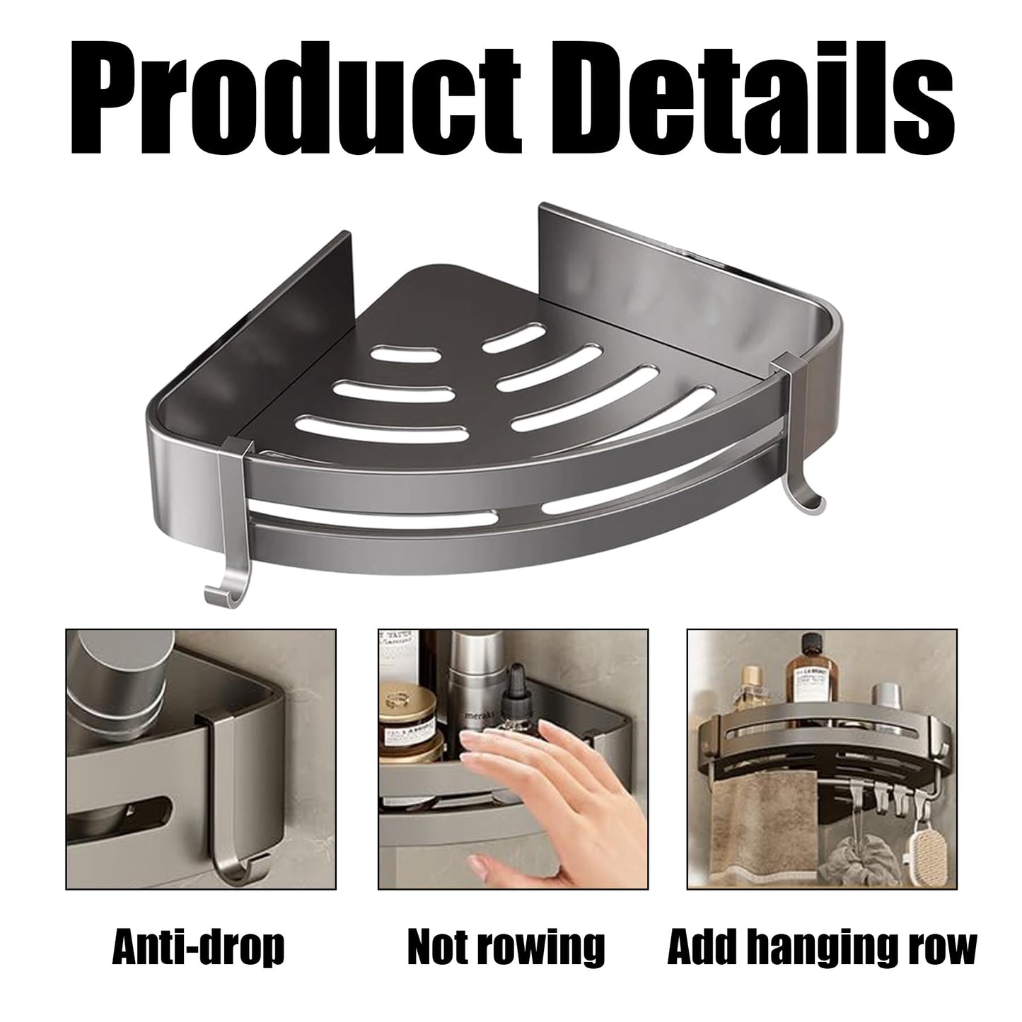 AXXIMENG Corner Shower Caddy with Hook Adhesive Shelf Corner No Drilling Bathroom Shower Organizer Storage Rack for Bathroom Kitchen Home Gadget