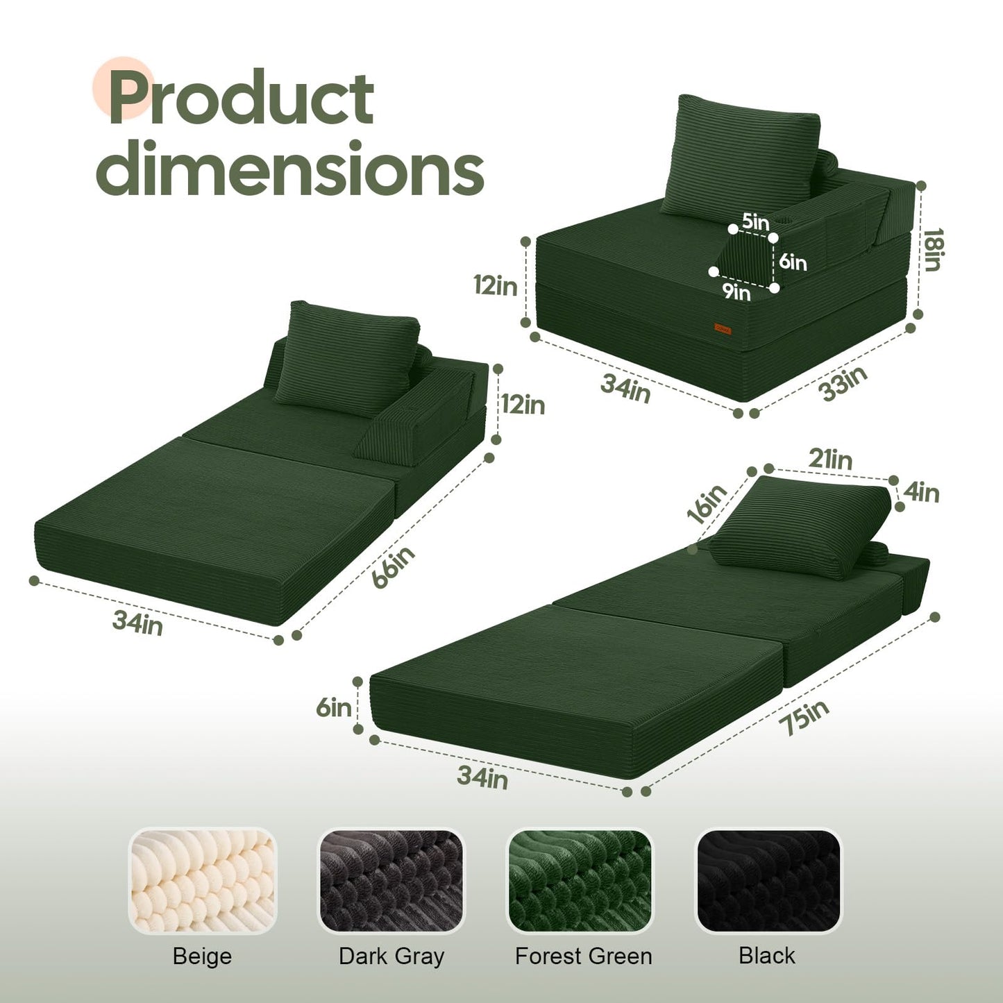 MeMoreCool Folding Sofa Bed Single, Convertible Boneless Couch with Pillow