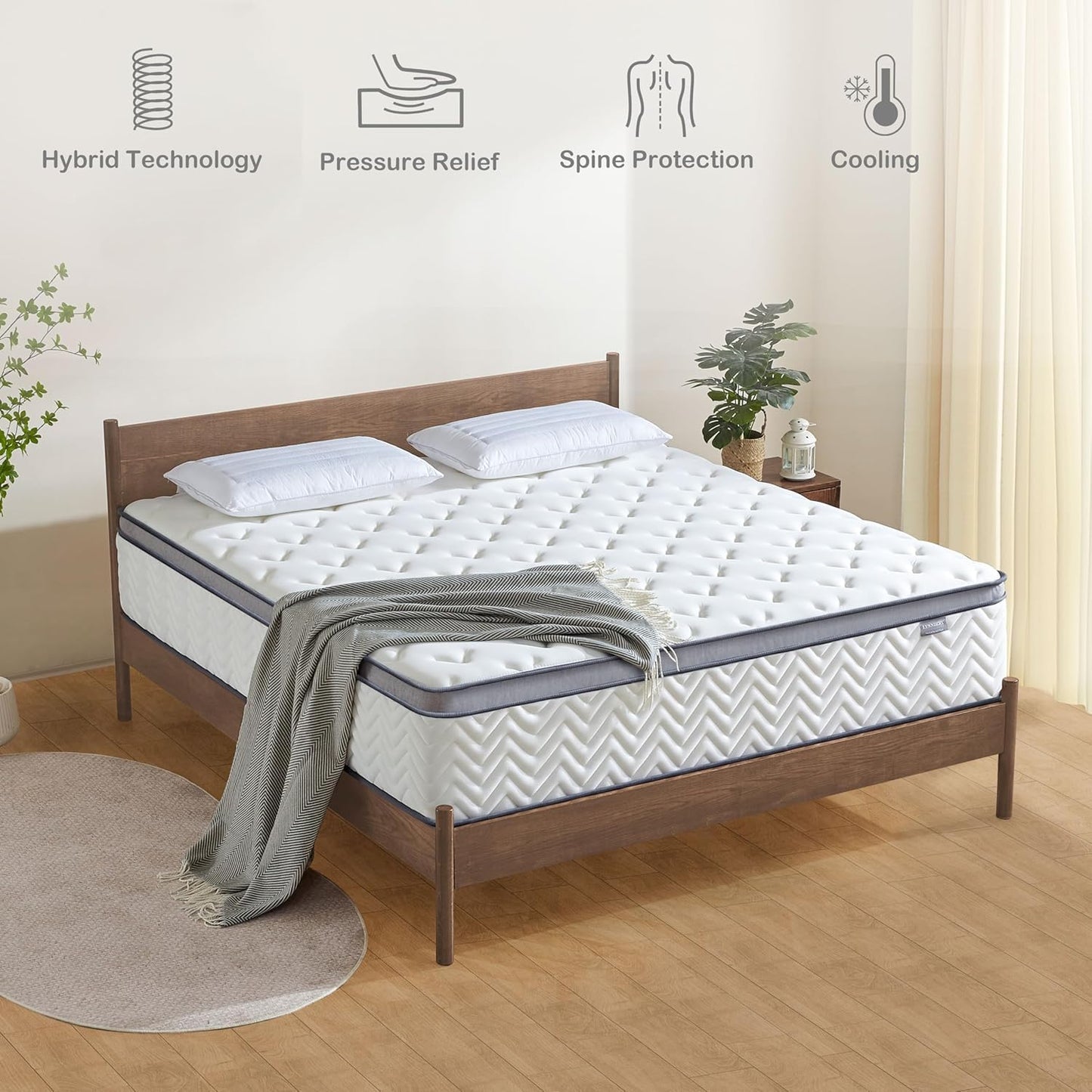 Deegari 10 Inch Double Size Mattress in a Box, Hybrid Cooling Gel Memory Foam & Pocketed Coils, Medium Firm, Pressure Relief, Motion Isolation