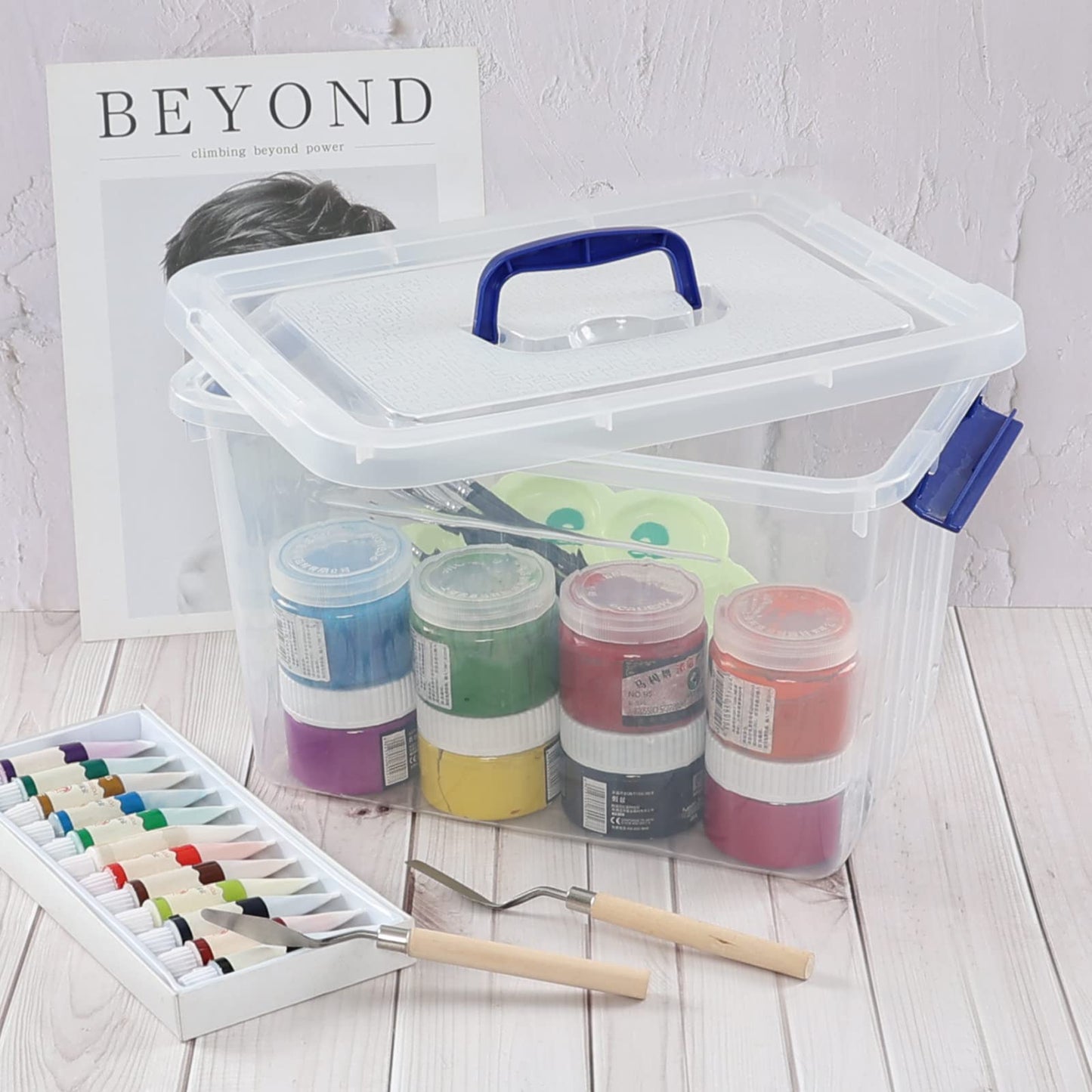 Vcansay 12 L Plastic Clear Storage Box, Lidded Storage Box, 6 Packs