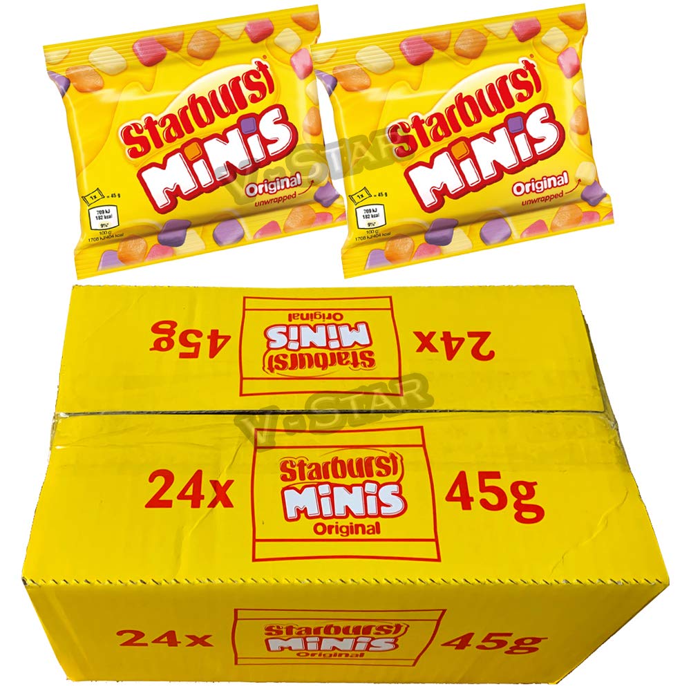 STARBURST MINIS Original Fruit Chews 24 x 45g Bags Full Box Fruit Juice Flavours