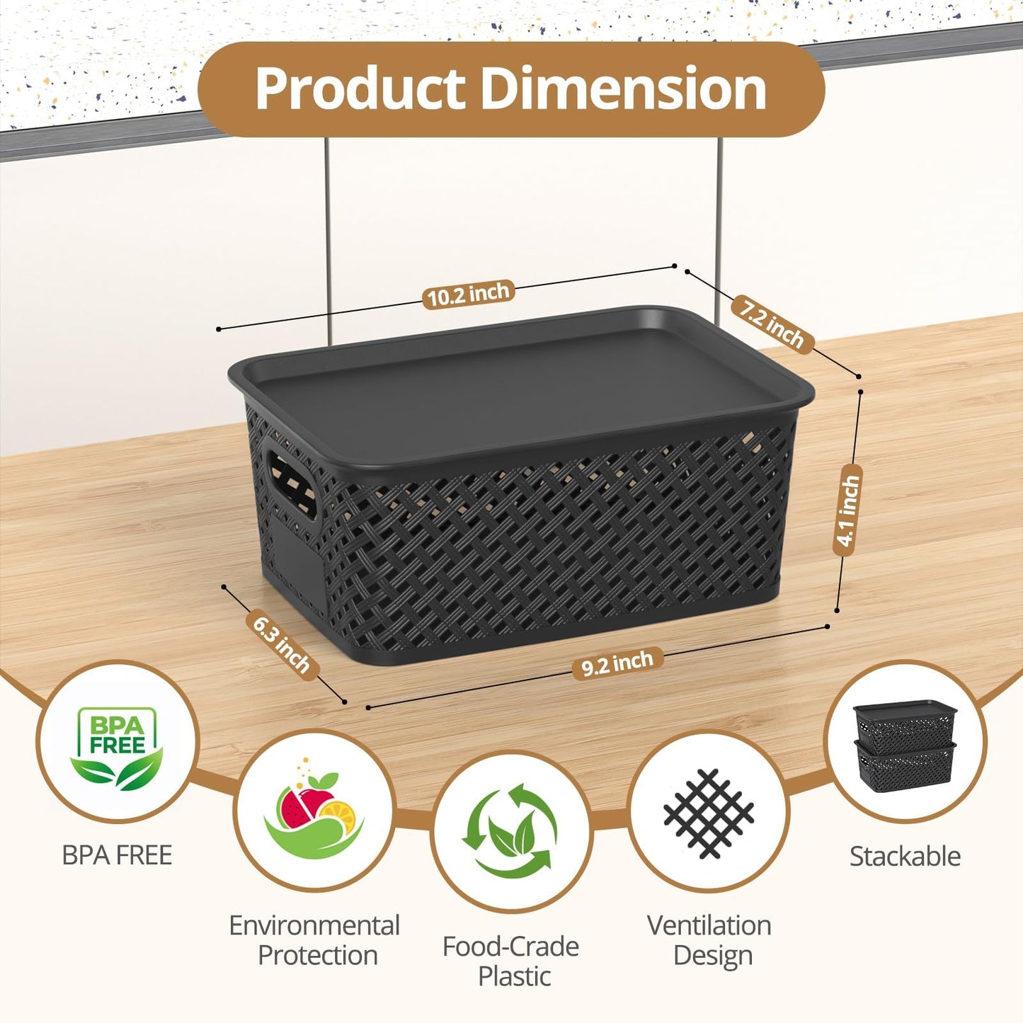 HapiLeap Plastic Storage Baskets With Lid Set of 6 Pack, Storage Boxes for Organizing