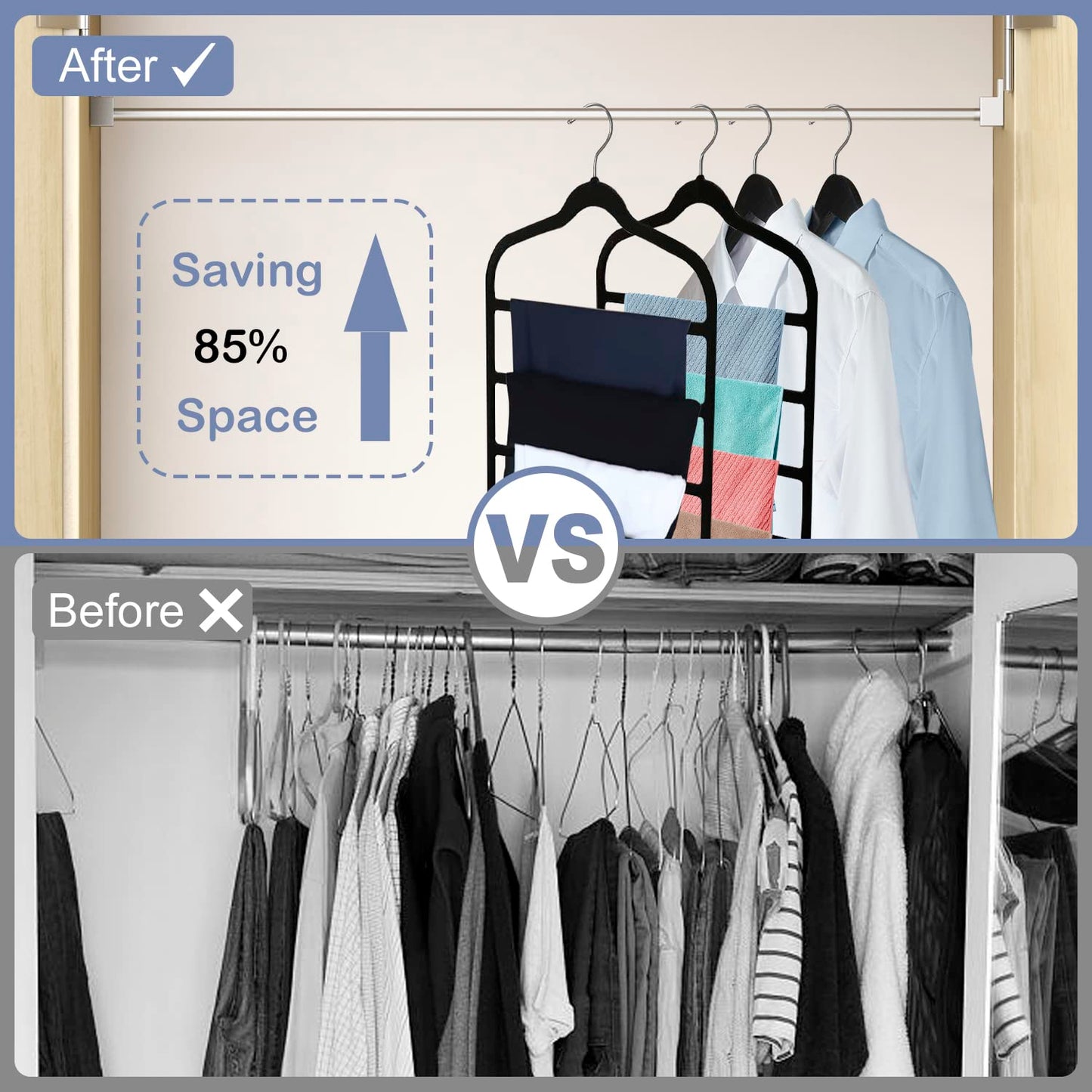 Sightday Trouser Hangers, Space Saving Non-Slip Pants Hanger, 3 Pack Multi Bar Velvet Clothes Hanger for Jeans, Scarf, Towel, Ties, Black