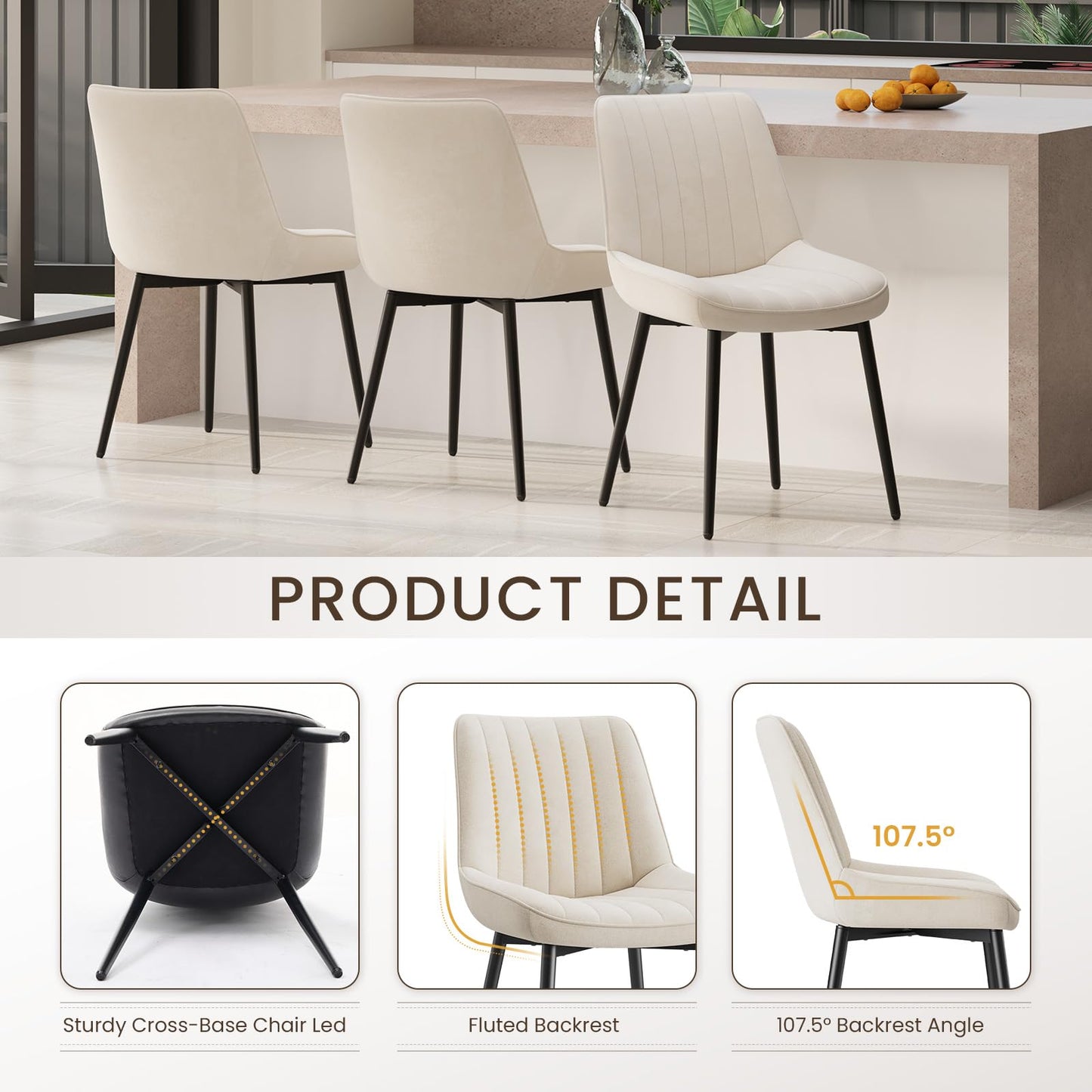 COLAMY Velvet Dining Chairs Set of 4, Velvet Chairs for Dining Room with Metal Legs and Thick Seat Cushion