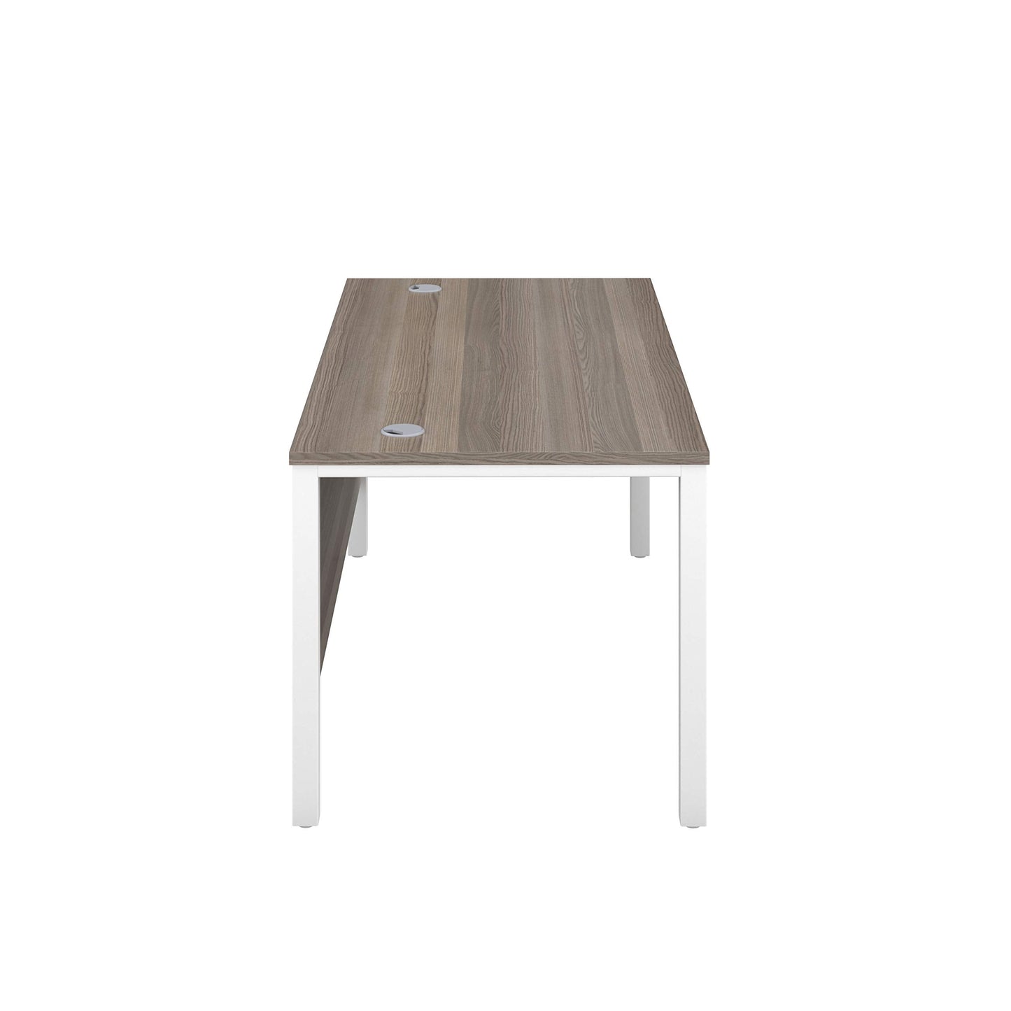 Office Hippo Heavy Duty Rectangular Goalpost Desk, Integrated Cable Ports, PC Desk For Office or Home, 5 Yr Wty, MFC - Grey Oak Top, White Legs