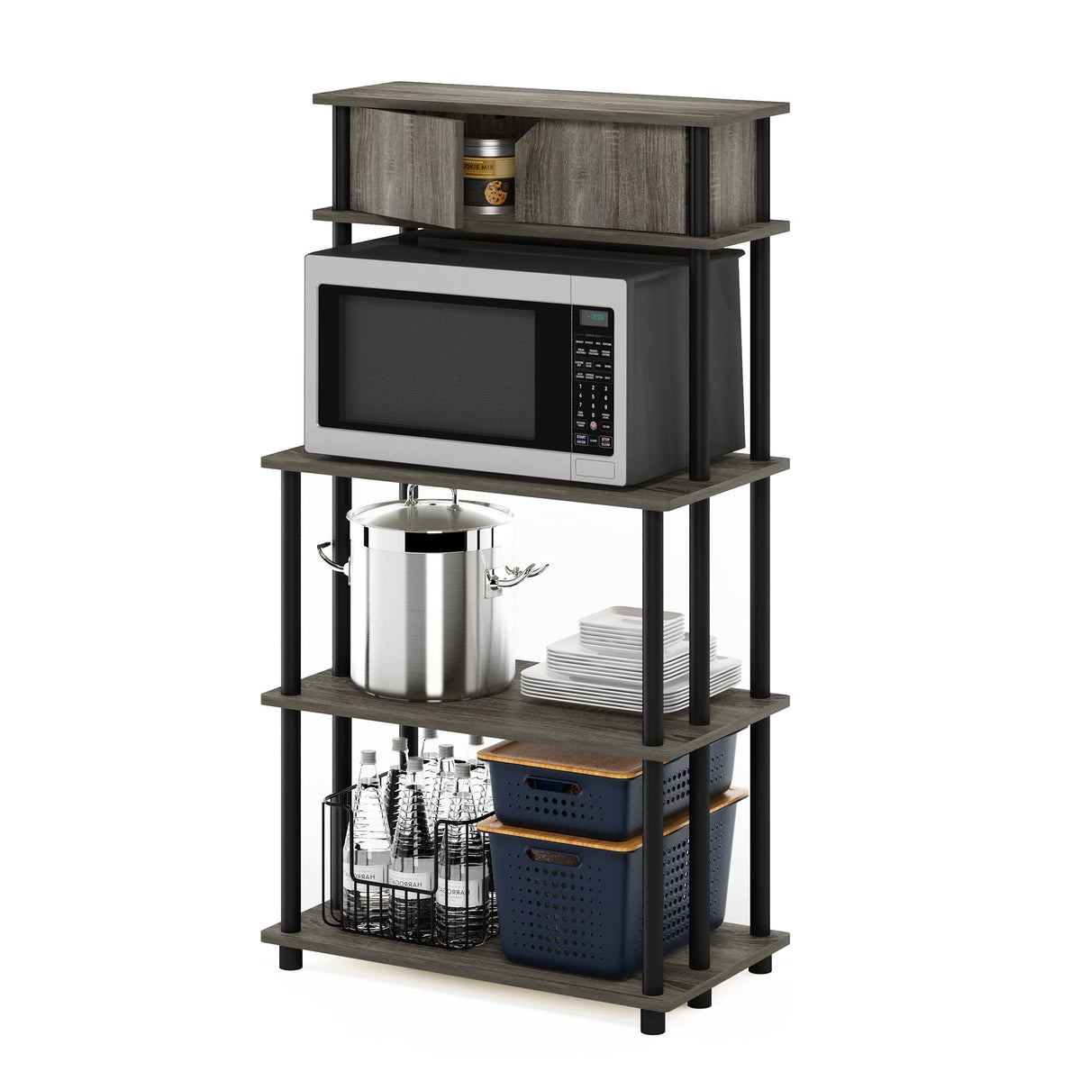 Furinno Turn-N-Tube Toolless Storage Shelf with Top Cabinet, French Oak Grey/Black