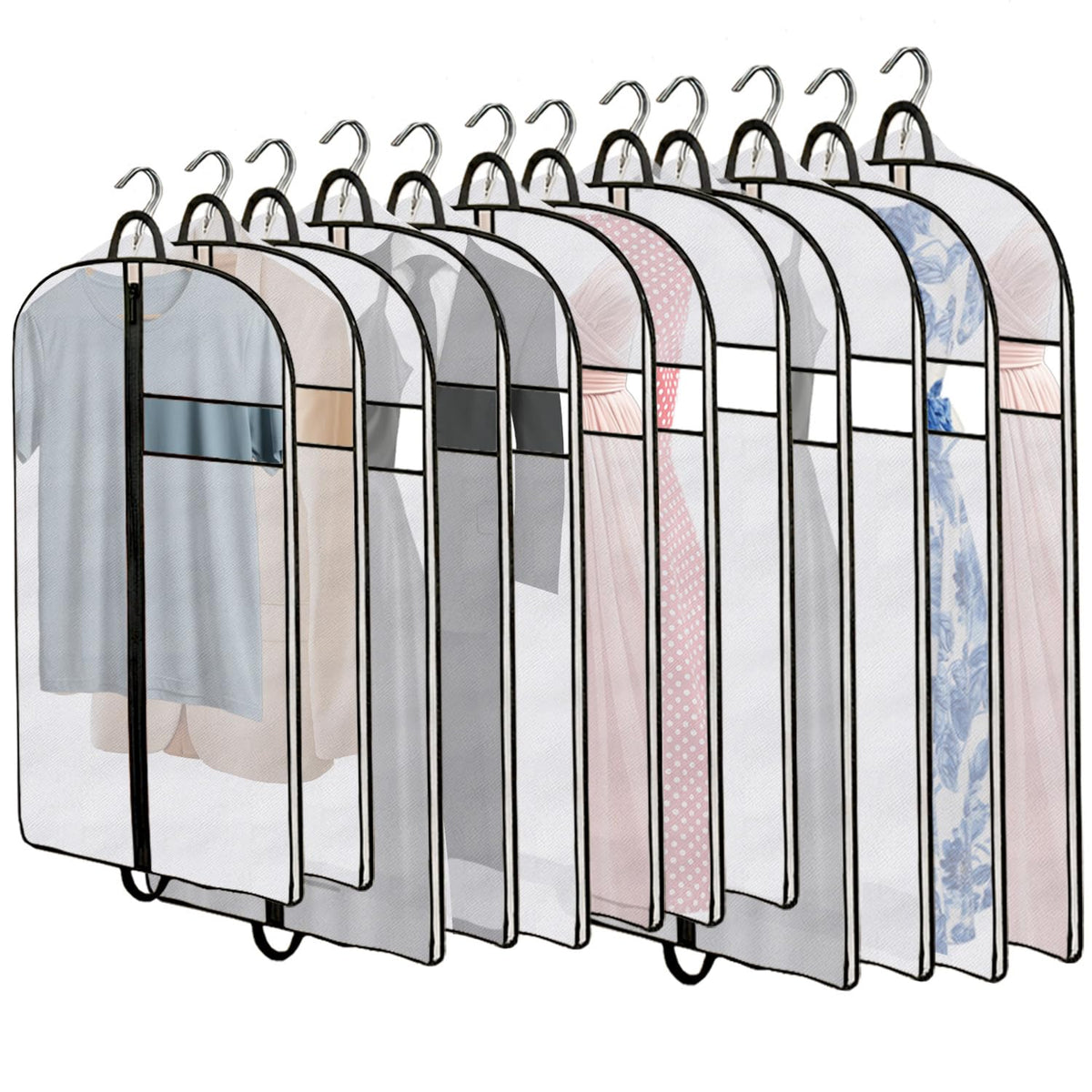 Clothes Bags 12 Pack | Multiple Sizes Suit Covers for Hanging Storage, Polypropylene Garment Dress Bags with Full Zip
