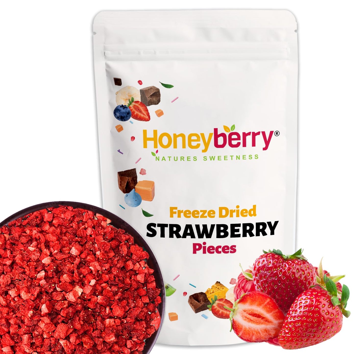 Freeze Dried Strawberry Pieces 250g - Premium Freeze-Dried Fruit Bits - 100% Natural, No Added Sugar or Preservatives Raw Dry Strawberries for Baking,