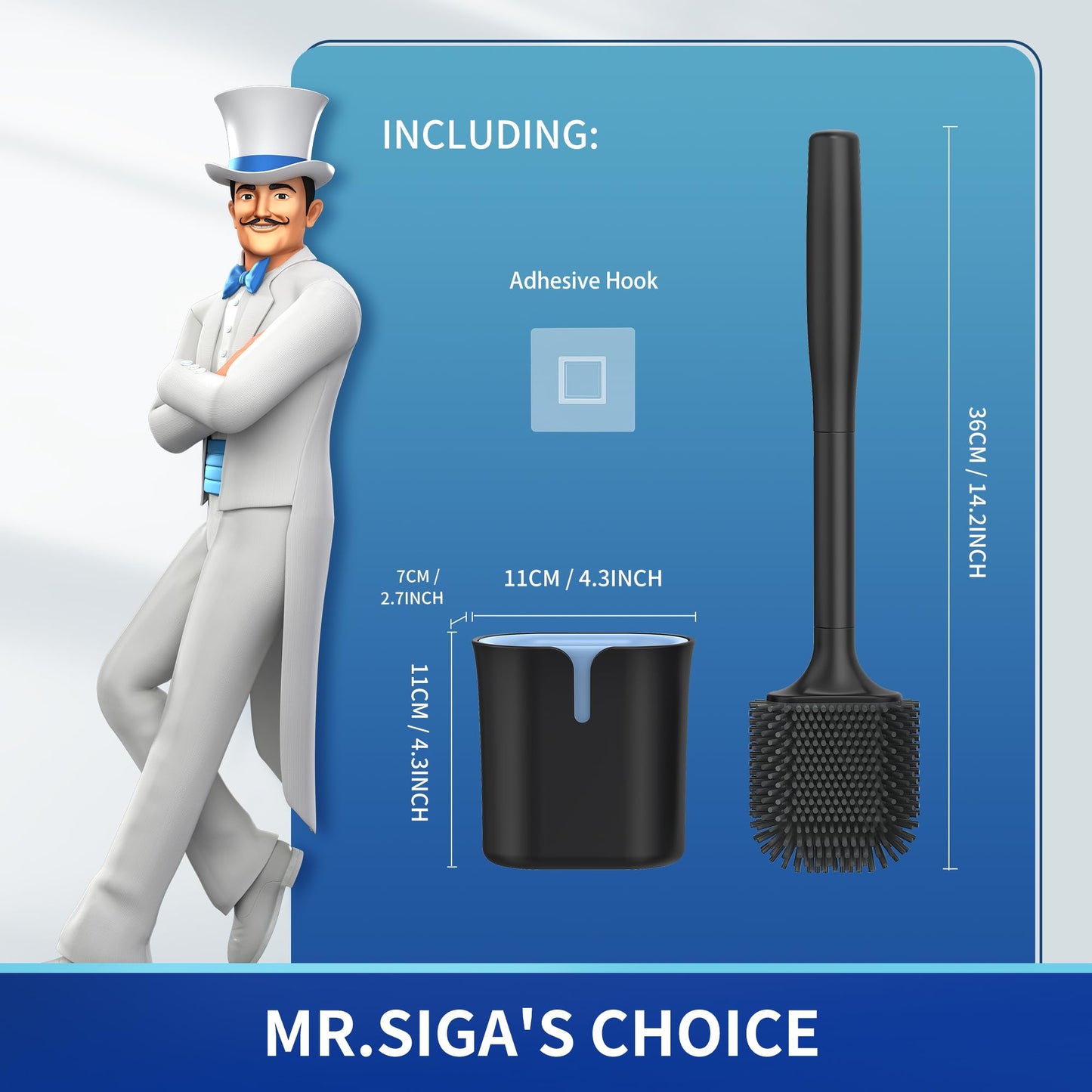 MR.SIGA Toilet Brush and Holder Wall Mounted, Black, 1 Pack