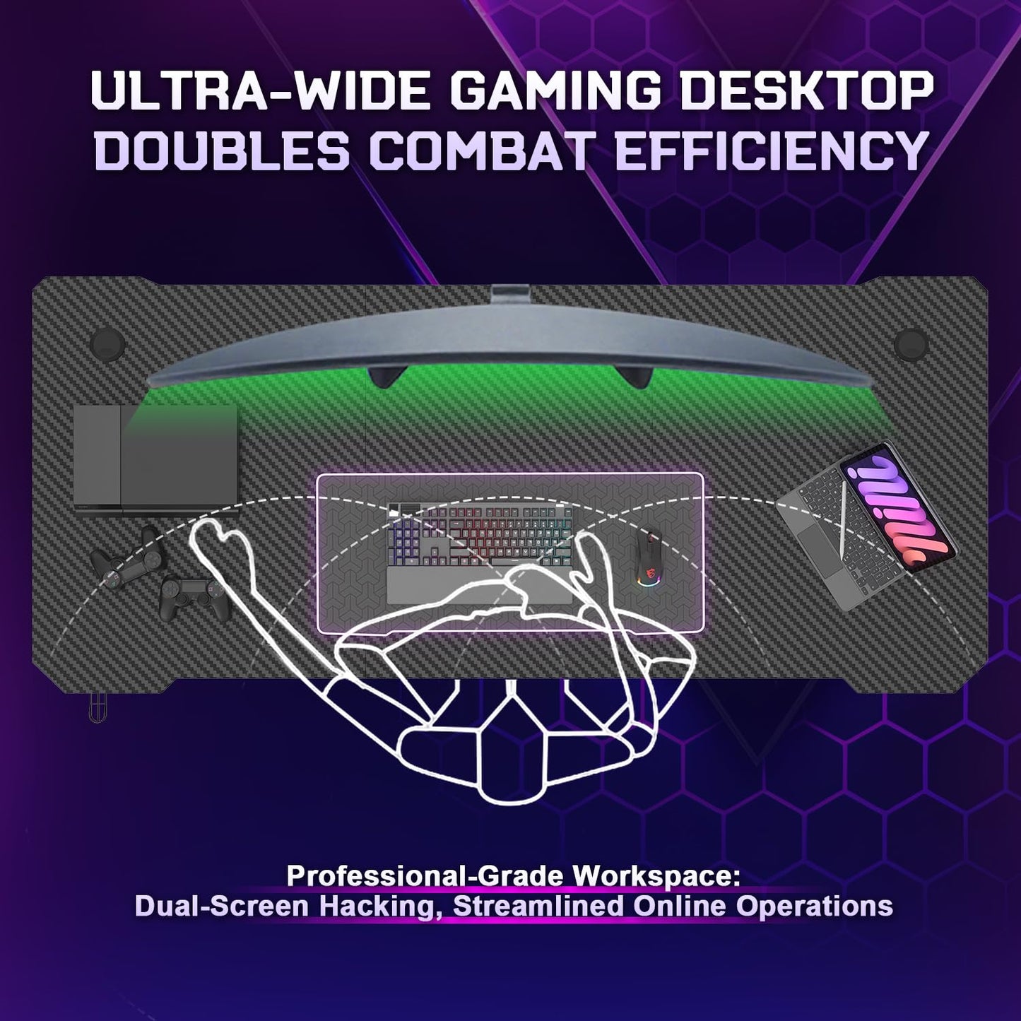 JUMMICO Gaming Desk 80 x 50 cm, Z Shaped Gaming Table Computer Desk PC Gamer Desk for Home Office, Gaming Desk with Headphone Hook, Black