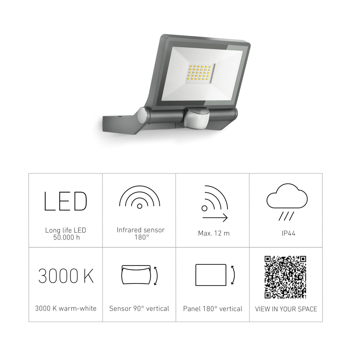 Steinel LED Outdoor Floodlight XLED ONE S Anthracite, 180 Motion Detector, 18.6 W, 2050 lm, Warm White, Aluminium