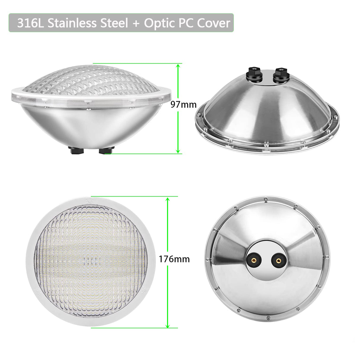 LyLmLe Swimming Pool Lights PAR56 30W Stainless Steel Underwater Lights RGB Color Change, IP68 Waterproof, 12V AC (Control Units not Included)