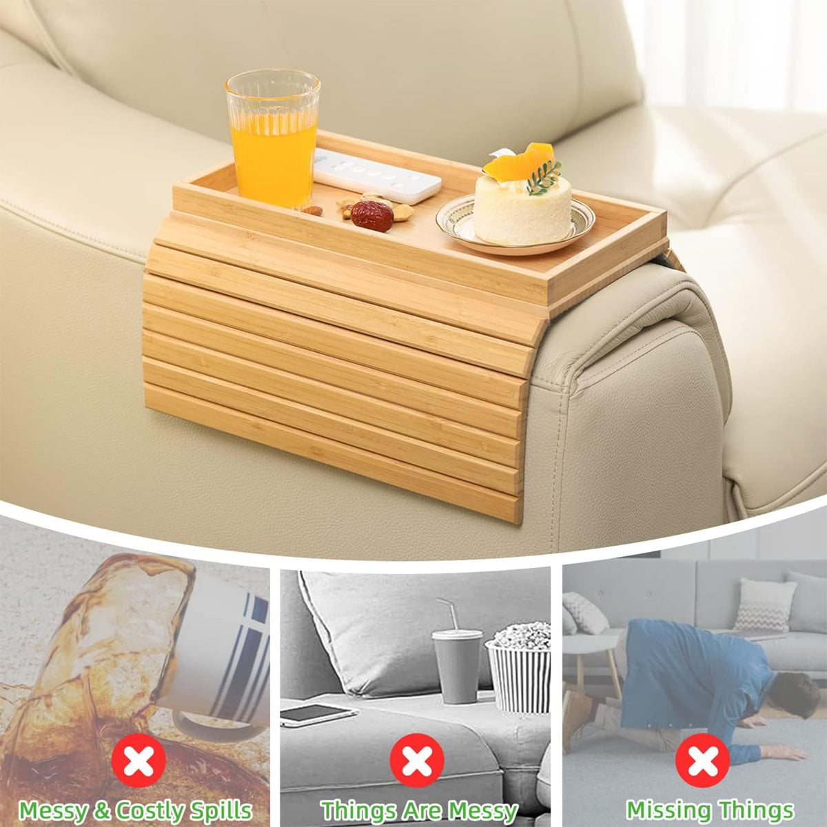 SHILIPAIJC Sofa Arm Tray, Armchair Tray Sofa Arm Table with Cup Mats