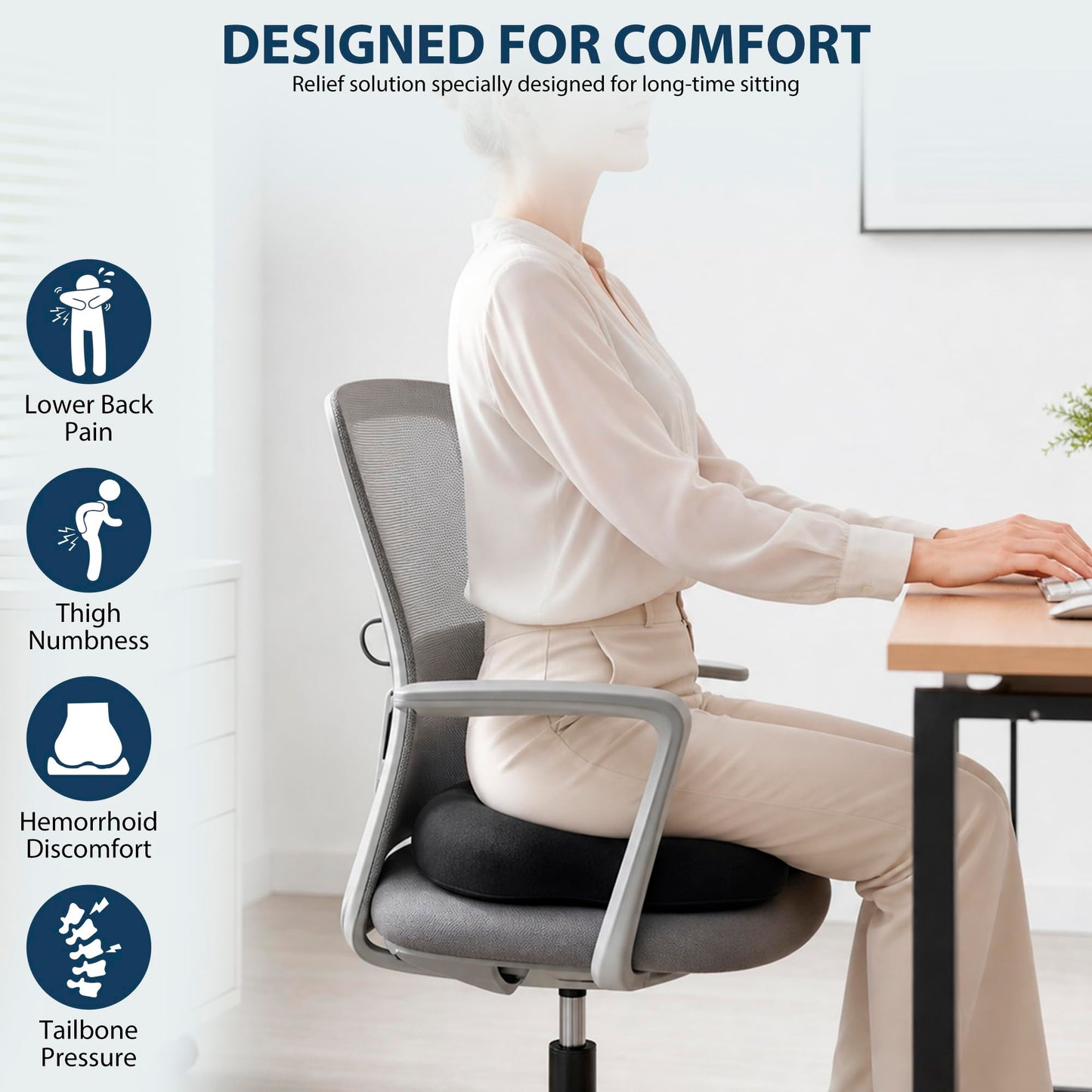 Cazoro Donut Cushion & Donut Pillow for Tailbone Pain Relief - Memory Foam Coccyx Seat Cushion for Hemorrhoids, Sciatica, Postpartum & Pregnancy