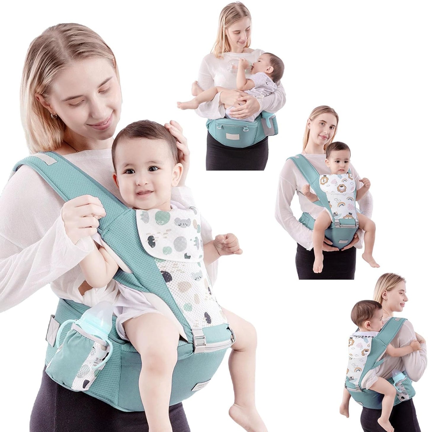 Baby Carrier 6-in-1 Ergonomic Baby Carrier Backpack with Hip Seat Adjustable Strap Pocket and Drool Bibs Comfort Mesh for 3-36 Months Baby 7-44 lbs