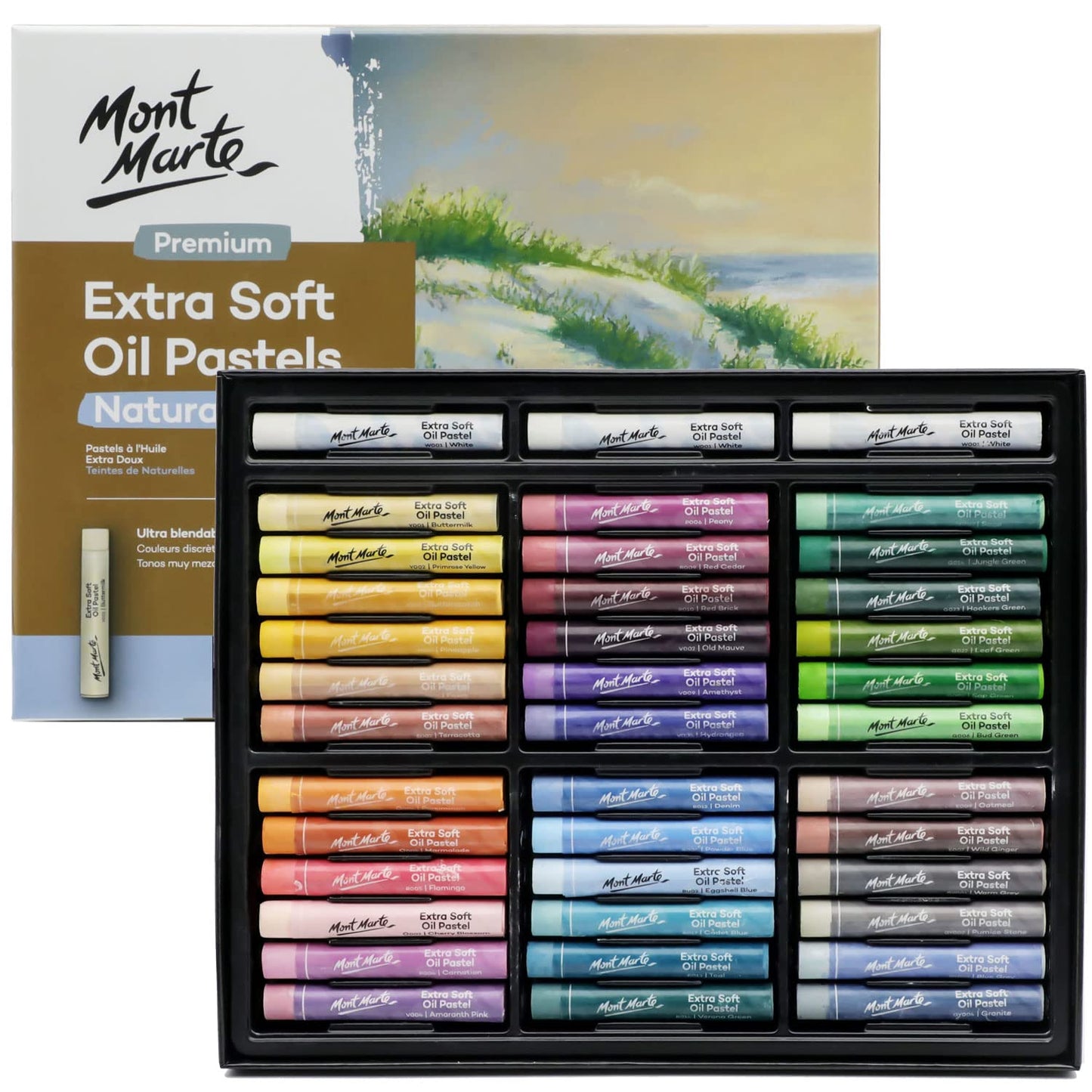 MONT MARTE Extra Soft Oil Pastels Natural Hues Premium 39pc, Assorted Natural Oil Pastel Colours, Vibrant and Buttery, Versatile Art Pastels for