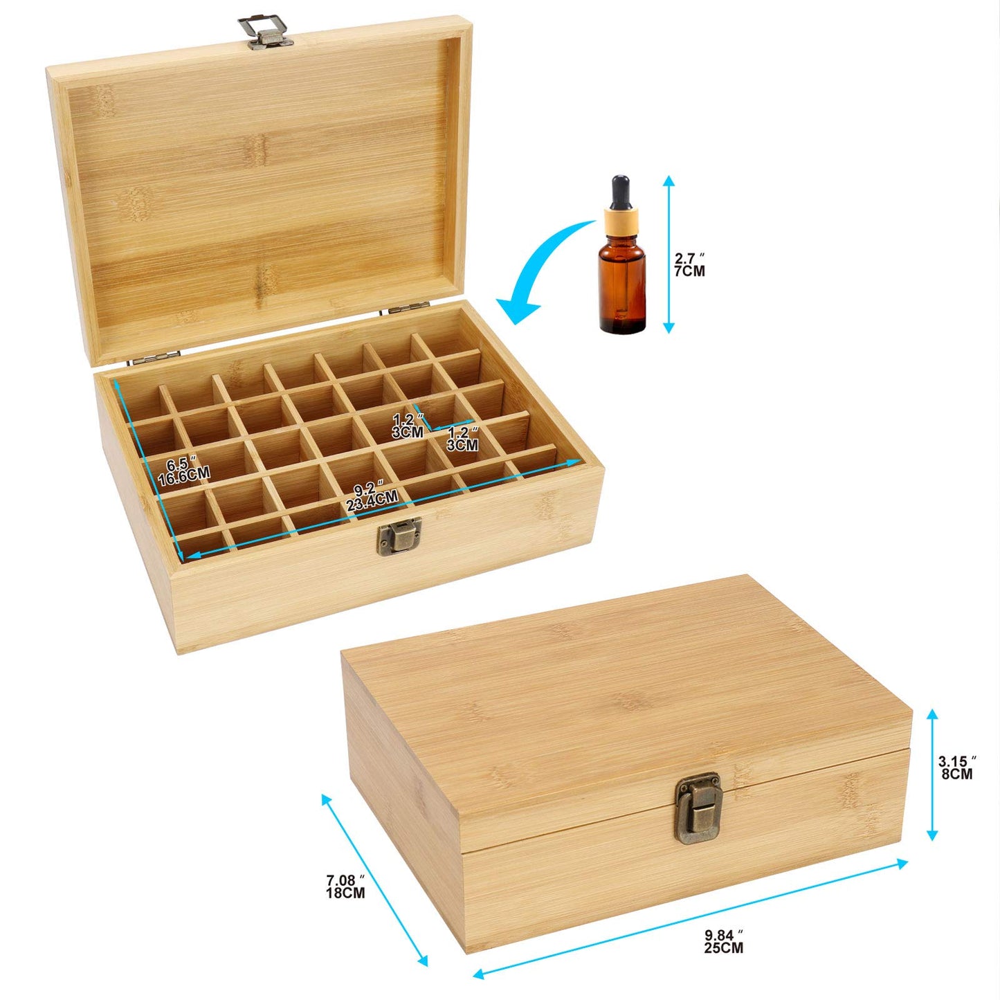 RoseFlower Bamboo Essential Oil Storage Box Home Fragrance Carrier Case, Holds 35 Bottles for 5, 10, 15ml