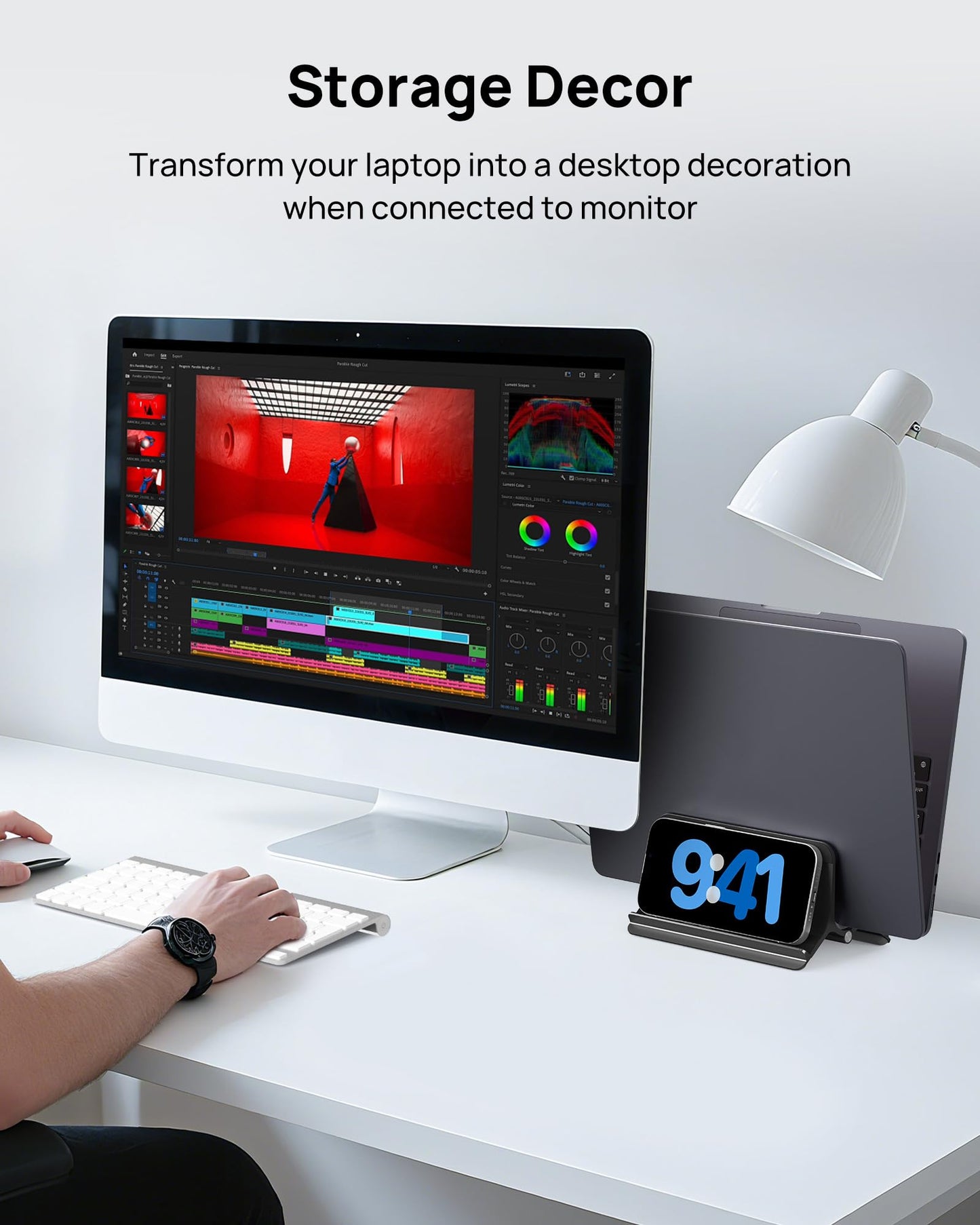 SODI Vertical Laptop Stand Holder for Desk, Automatic Adjustable Multi-Device Organizer, Aluminum Laptop Holder Vertical Compatible with MacBook Pro