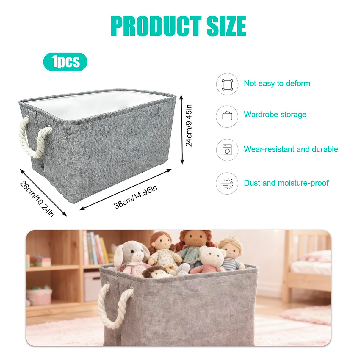 SJDOFU Storage Basket, Collapsible Storage Basket with Handles Grey