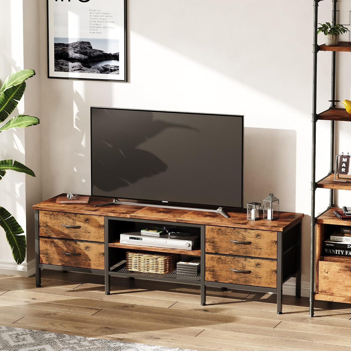 CAIYUN TV Stand with Storage, TV Table 63 Inch with Drawers for 65 70 Inch TV, TV Console Table, TV Bench for Living Room, Bedroom(Brown,63 Inch)