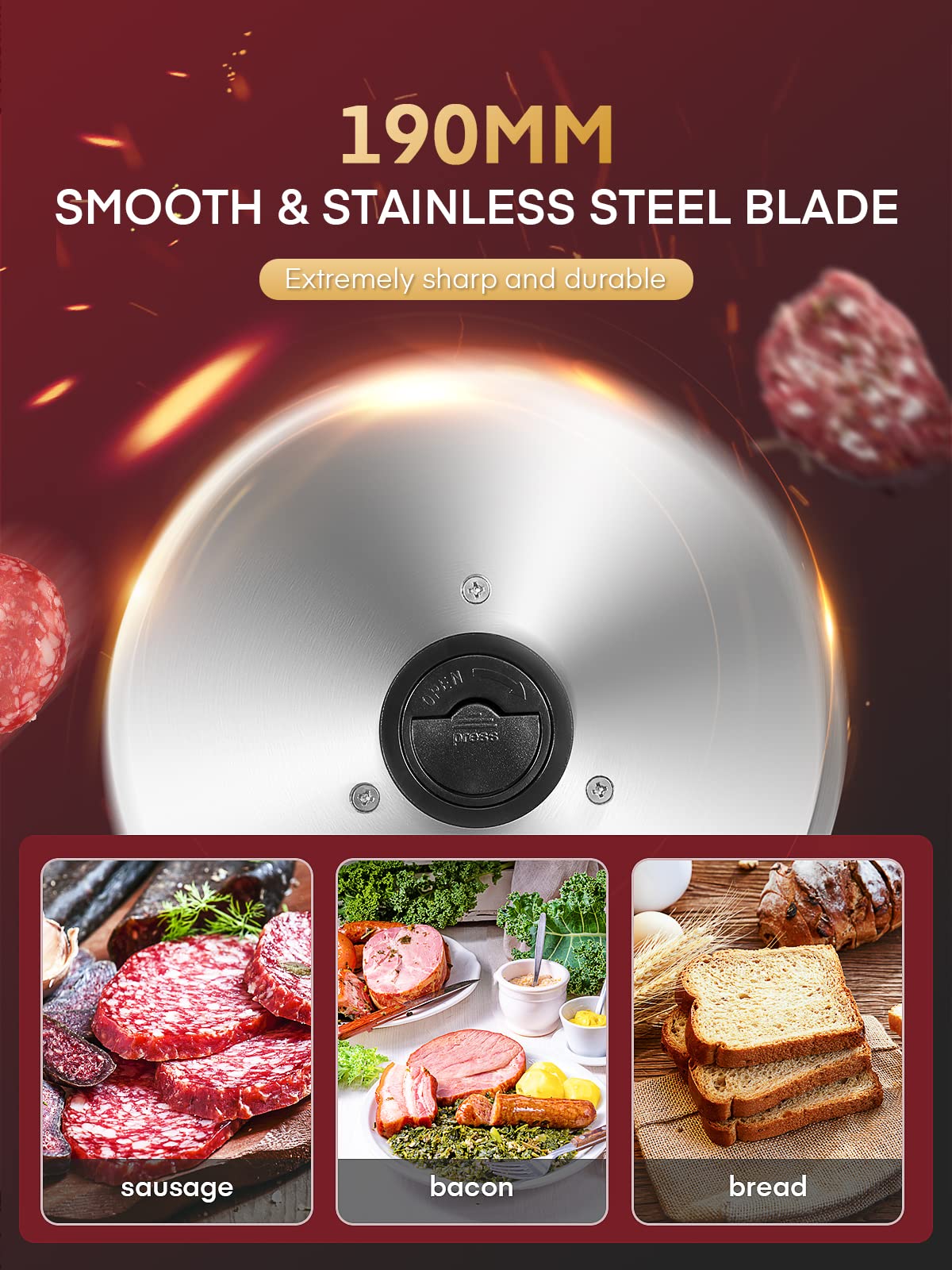 Meat Slicer with 2 * 19cm Blade, Electric Meat Slicer Machine for Home Use 200W, FOHERE Deli Food Slicer, 0-15mm Adjustable Thickness for Cheese,