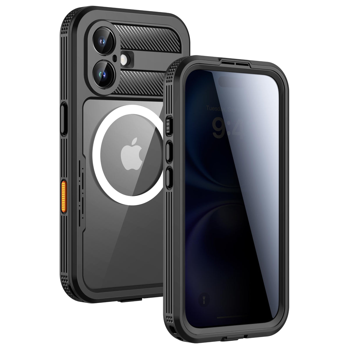Lanhiem for iPhone 16 Case Privacy, Waterproof Dustproof Case, [Compatible with MagSafe] [Buili in Anti-Spy Screen Protector] Heavy Duty Magnetic 16