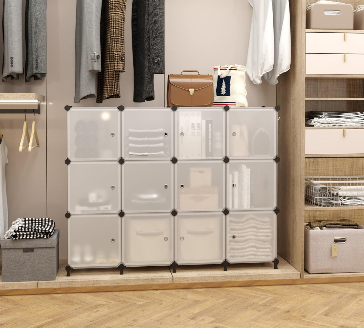 AWTATOS 12 Cube Storage Organizer, Closet Storage Shelves with Doors,White
