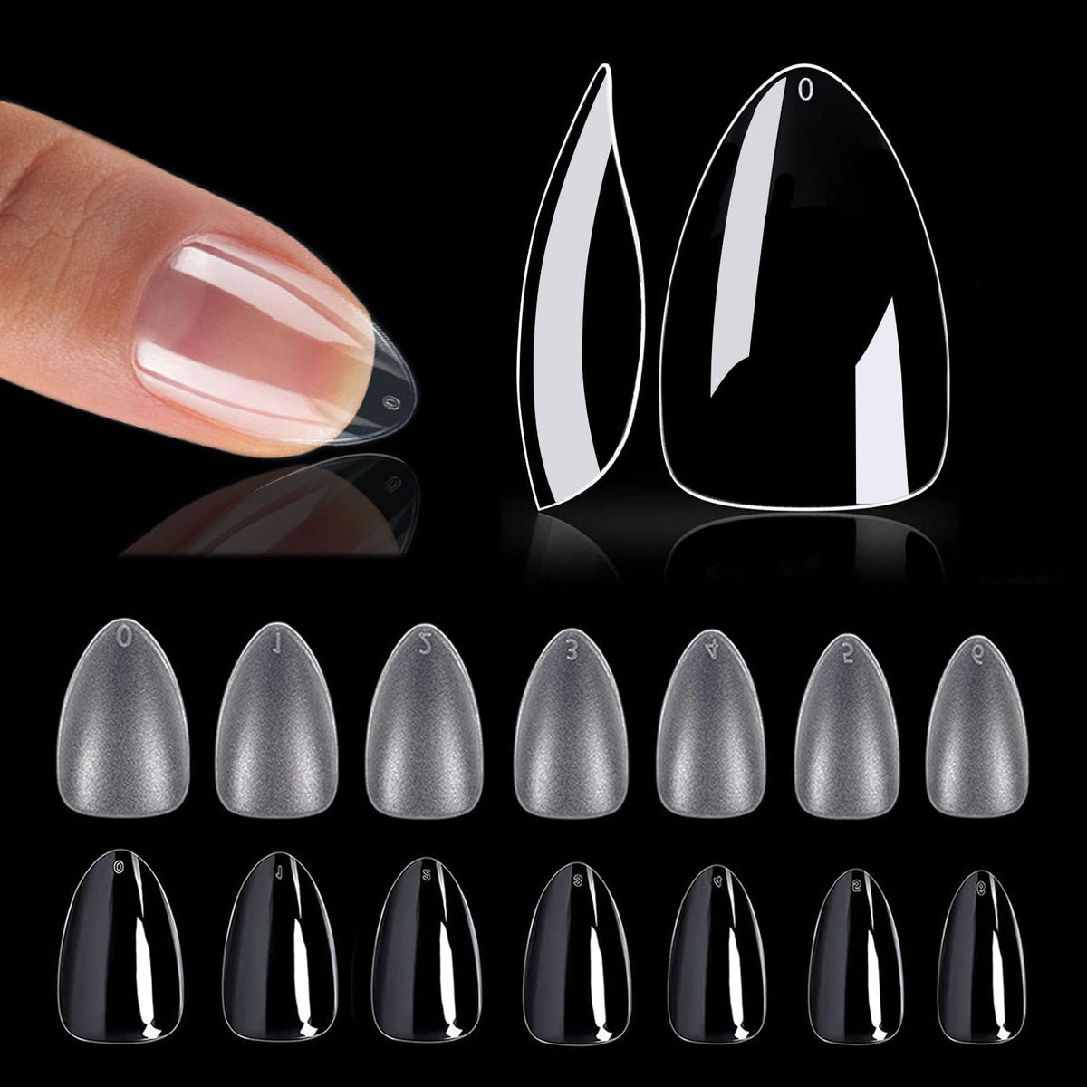 1020 Pcs Short Almond Nail Tips for Gel Extensions, Soft Gel Full Cover Almond Short Clear Matte No File Acrylic False Nail Tips Gel X for DIY Nail