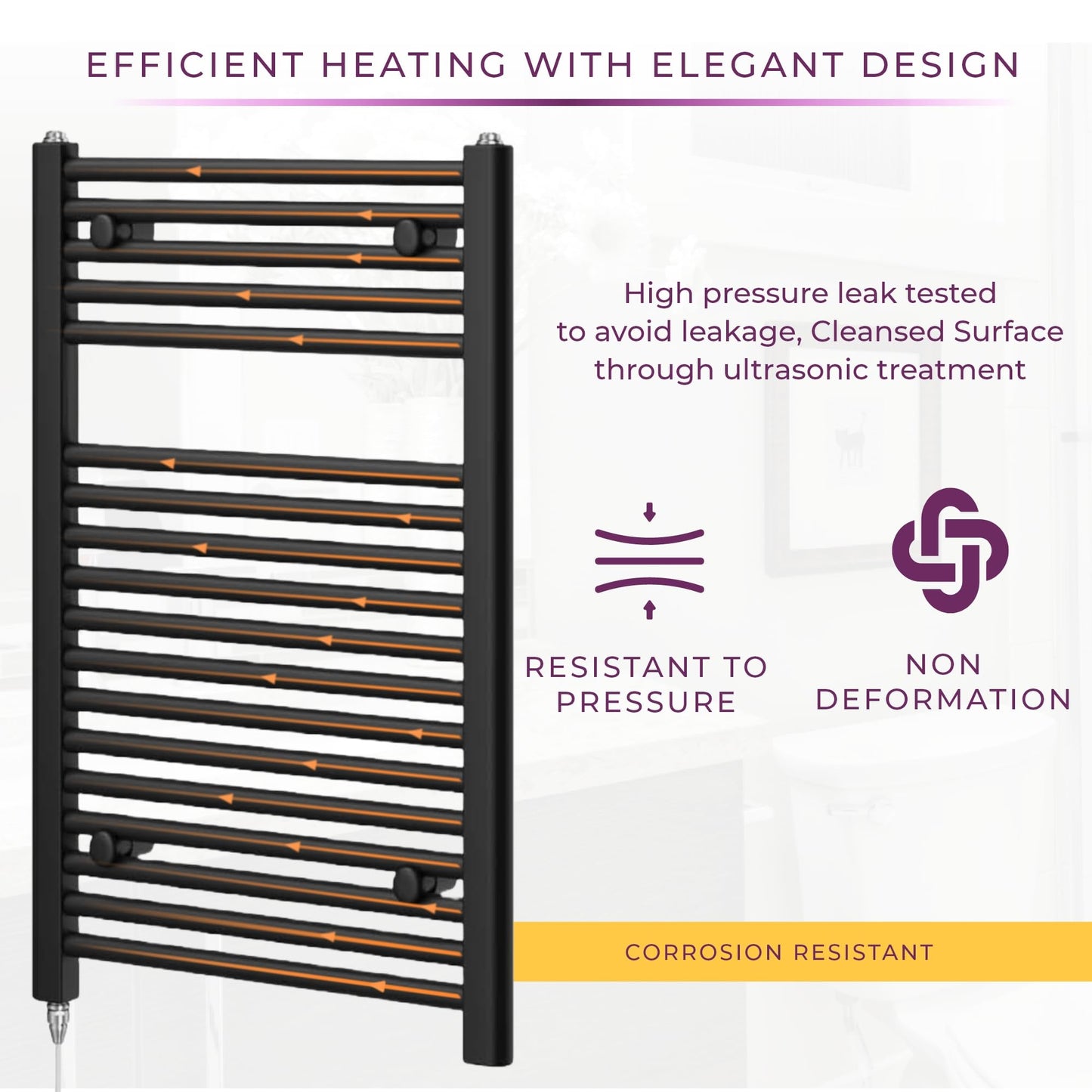 Newark Matt Black Electric Heated Towel Rail Wall Mounted Slim Ladder Design Bathroom Radiator - 770mm x 500mm