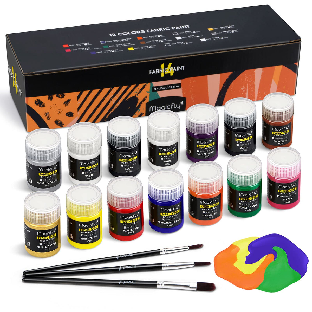 Magicfly Soft Fabric Paint Set of 14 Colours 20ml, Permanent Textile Paints Washable for Clothes Adult and Kid DIY Project, No Heating Need, for