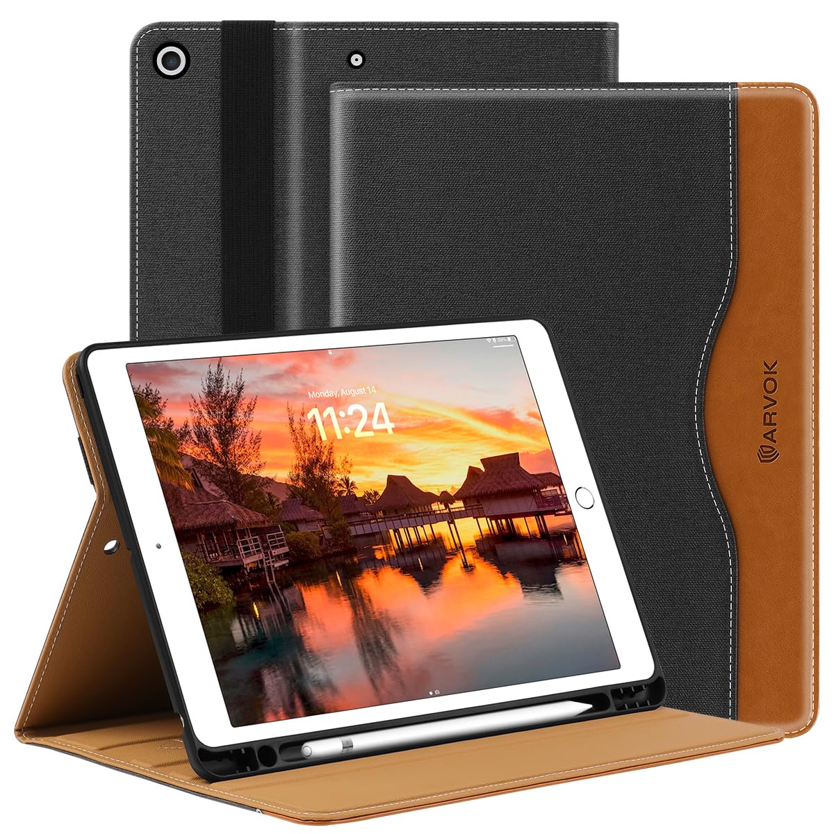 ARVOK for iPad 9th/8th/7th Generation Case 10.2 inch (2021/2020/2019), Premium Leather Business Folio Stand Cover with Built-in Apple Pencil Holder,