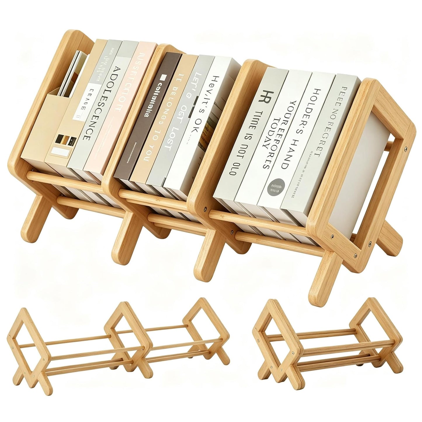 ohbien Expandable Tilting Bookcase, Bamboo Desktop Bookshelf Adjustable