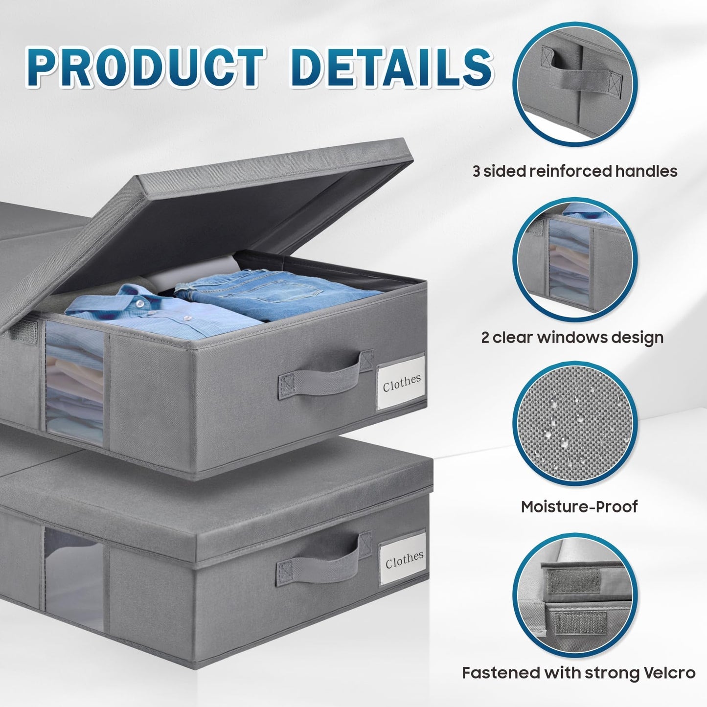 BOSNONA Under Bed Storage Box with Lid Foldable Underbed Storage Boxes with Visual Window Reinforced Handles Under Bed Clothes Storage for Blankets