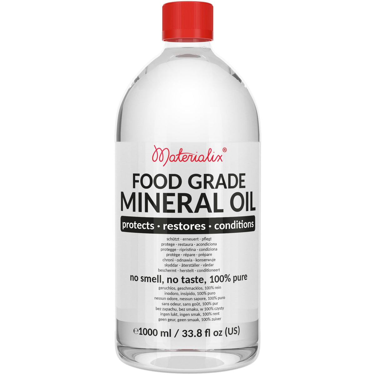 Materialix Food Grade Mineral Oil 1000ml - for Wood, Bamboo, Stainless - Chopping Board Oil, Butcher Block Oil - Cutting Board Oil and Conditioner,