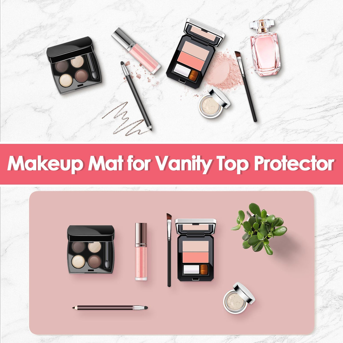 Dressing Table Mat Protector for Makeup Vanity, 80x40cm, Pink and Silver