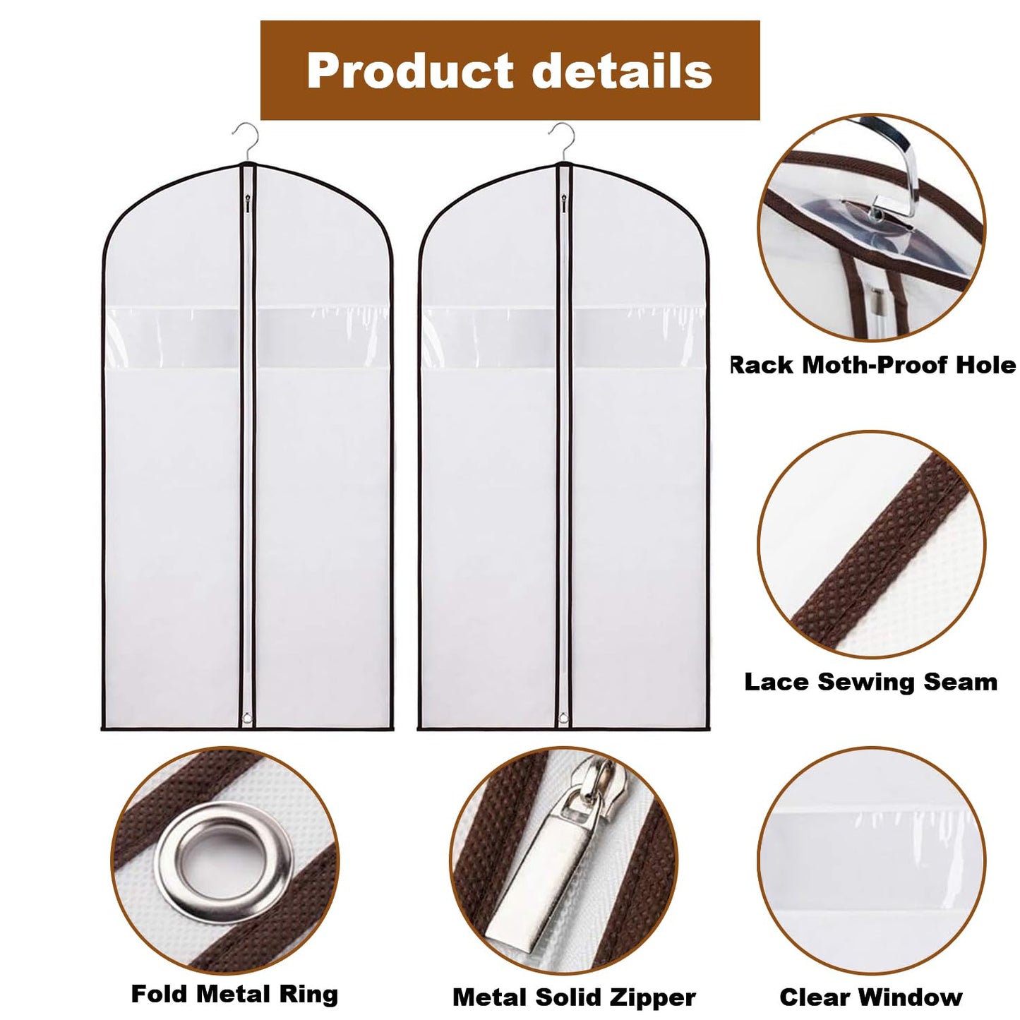 BRITECO 2 Pcs Dress Bags Covers Long, Wedding Dress Garment Bag with Clear Window, Heavy-Duty Zipper, Durable Fabric, Perfect for Travel and Storage