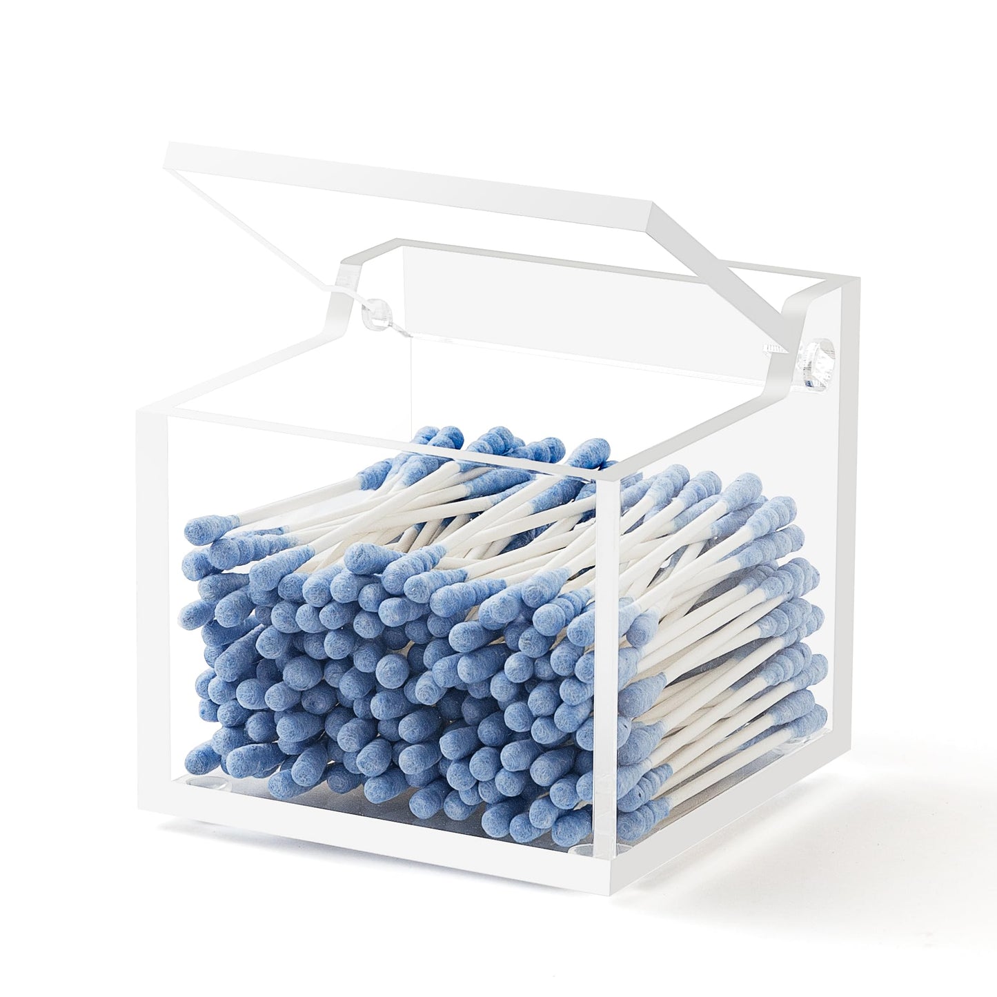 WORHE Acrylic Premium Cotton Bud Holder with Lid Bud Dispenser, Cotton Swab and Pad Holder Container Storage Box, Stick Stand Storage Box, Keep your