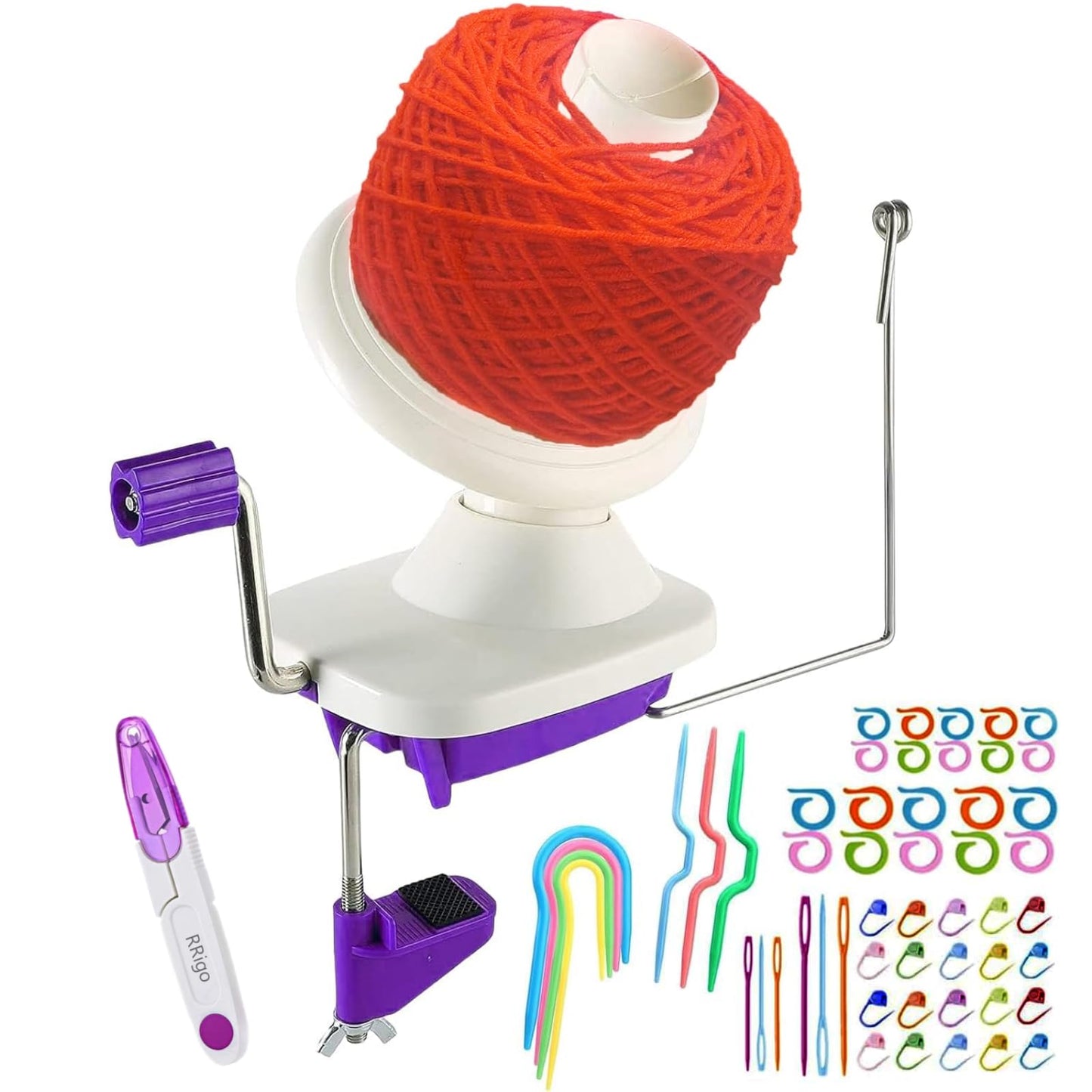 Yarn Ball Winder, Convenient Purple Yarn Winder for Yarn, Ball Winder Combo with Easy Installation for Yarn Storage + 53 Pieces Stitch Knitting