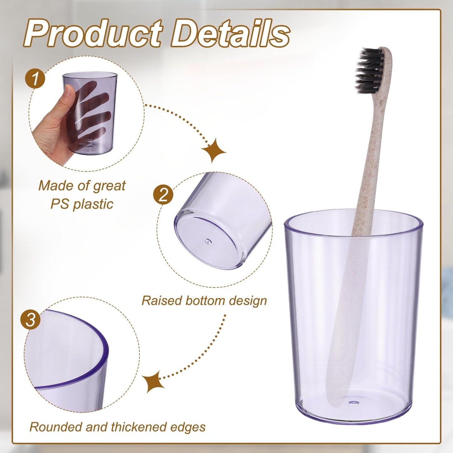 sourcing map 4Pcs Bathroom Tumbler, 350ml (11.83 Oz) Toothbrush Cups Unbreakable Solid Color Plastic Mouthwash Cup Stackable Reusable Tumbler for
