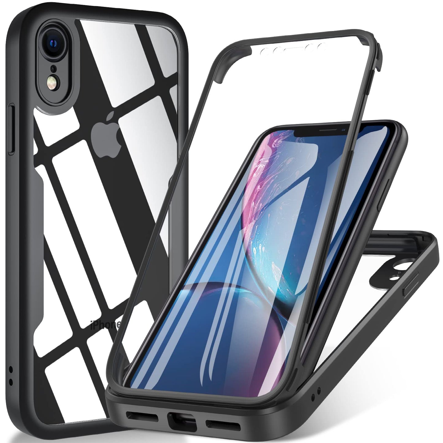 OWKEY Case for iPhone XR 6.1 inch, [Military Grade Drop] 360? Full Body Silikon Rugged Bumper Case with Built-in Soft PET Screen Protector,