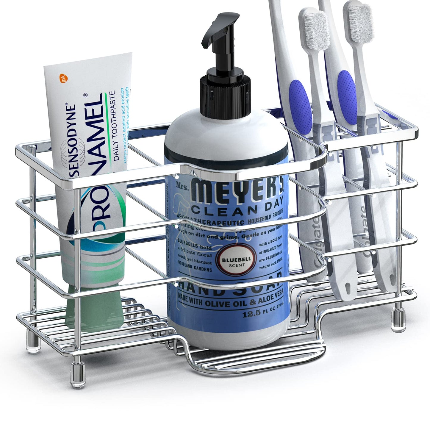 Linkidea Ventilated Toothbrush Holder for Bathroom, Stainless Steel Stand for Toothbrushes, Toothpaste, Razor, Hand Soap, Vanity Countertop 6 Slots