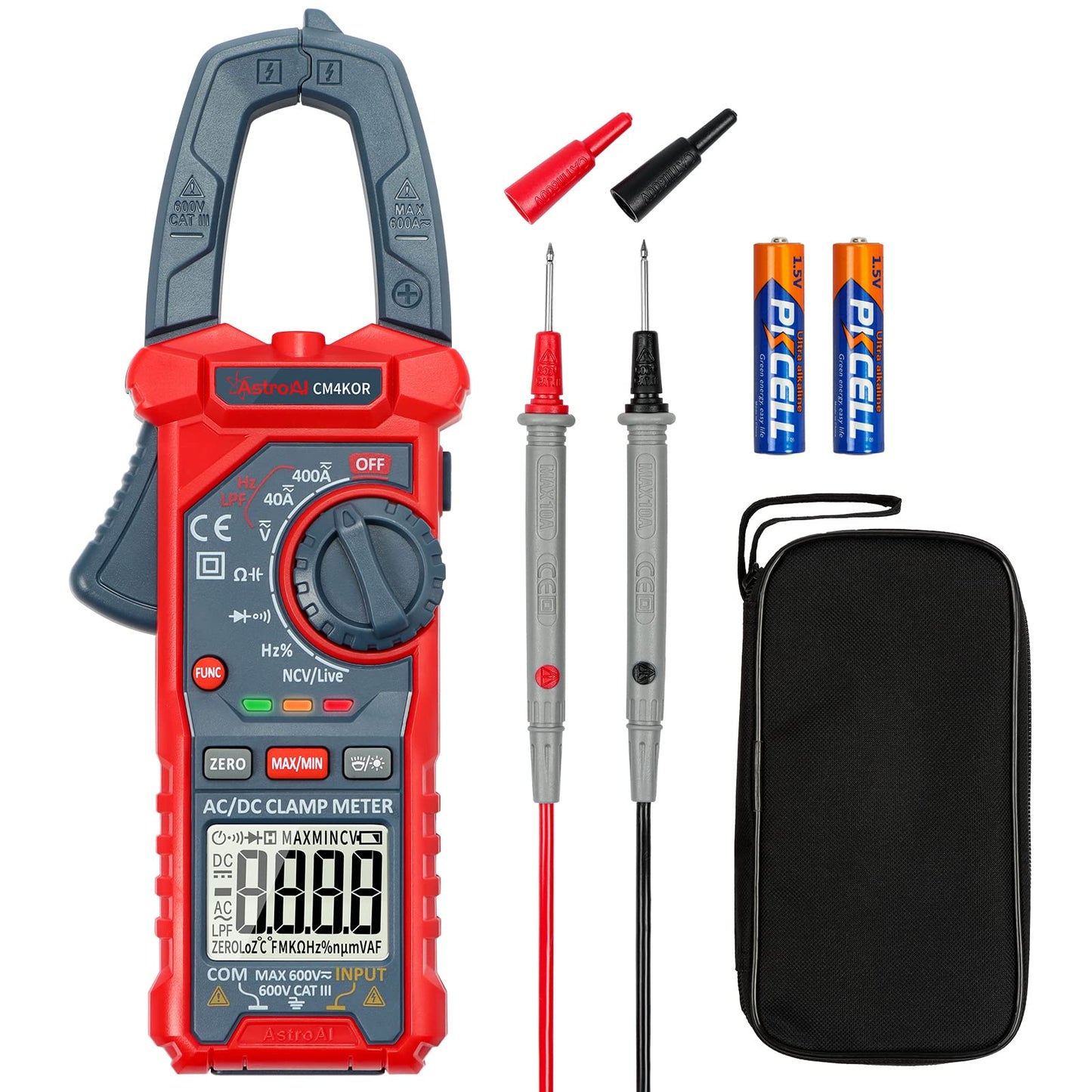 AstroAI Digital Clamp Meter Multimeter 4000 Counts Auto-ranging Amp Voltage Tester Measuring AC/DC Voltage & Current, Resistance, Capacitance,