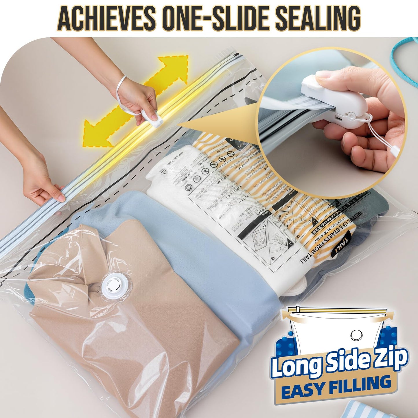 TAILI Vacuum Storage Bags With Long Side Zip 8 Pack, 100x70 CM, Extra Large